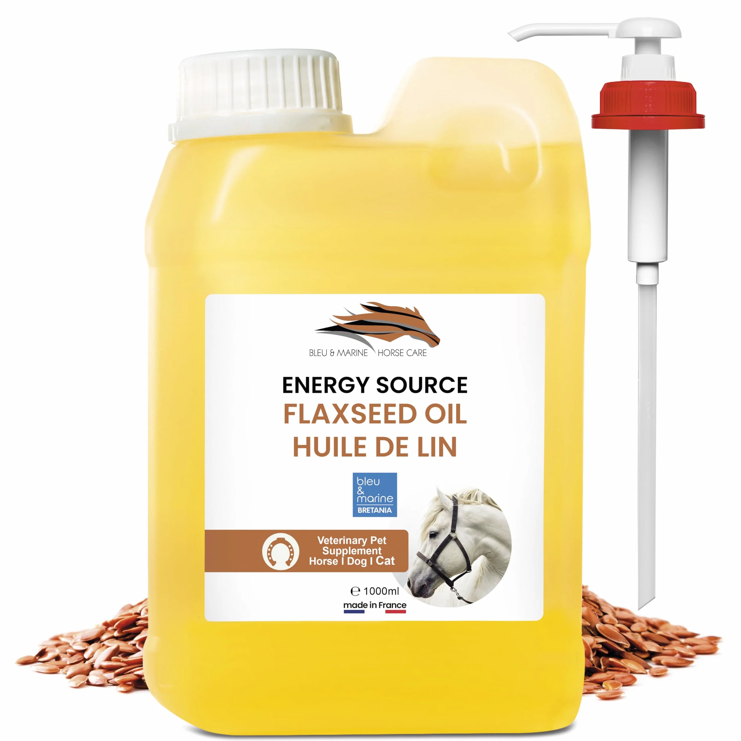 Bleu & Marine Bretania Huile de Lin 100% Pure 1000 ML pour Chevaux, Chiens, Chats