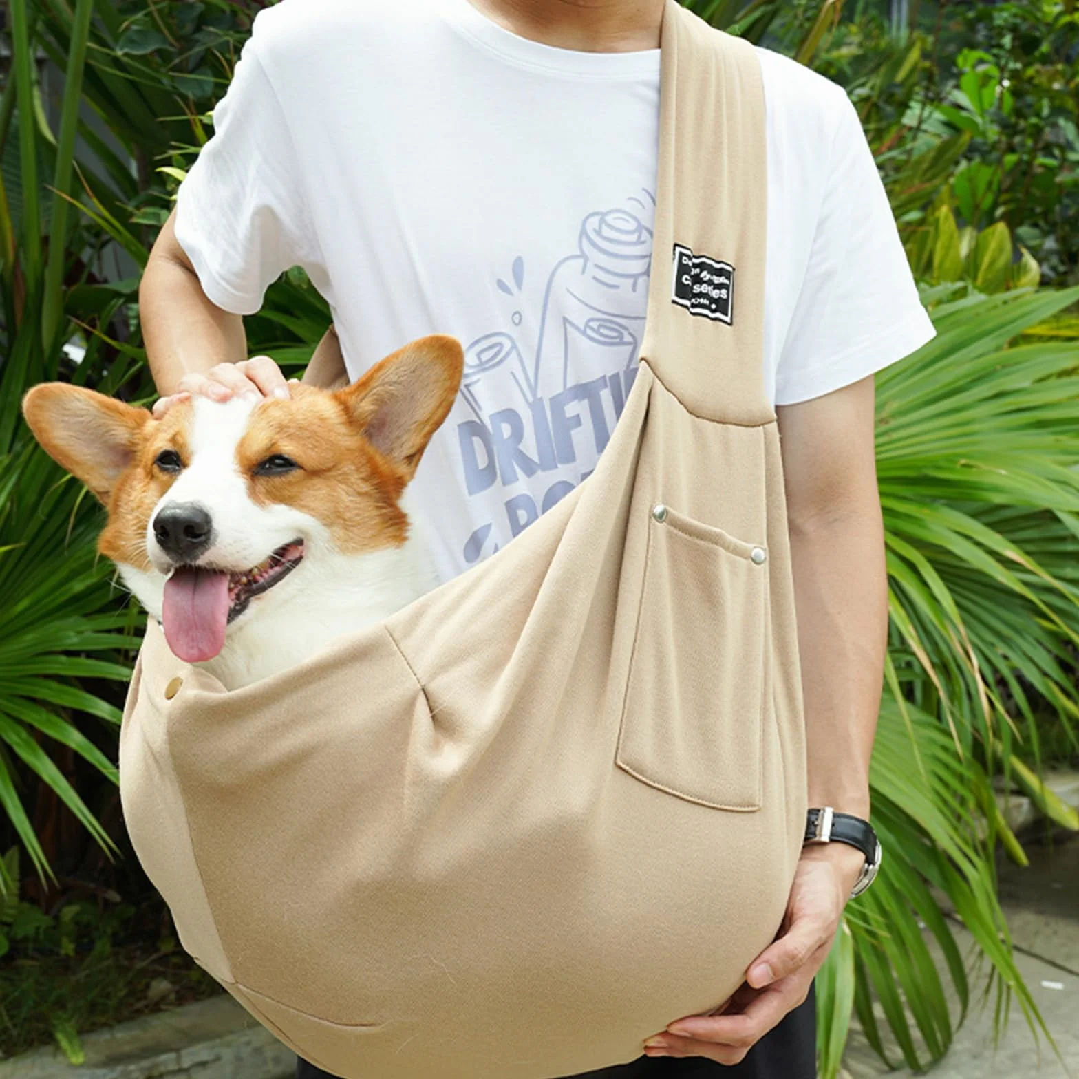 Sac Bandoulière Chiens Réversible Petit Sac Transport Chien Sécurisé Animaux Pet Sling Carrier Kaki