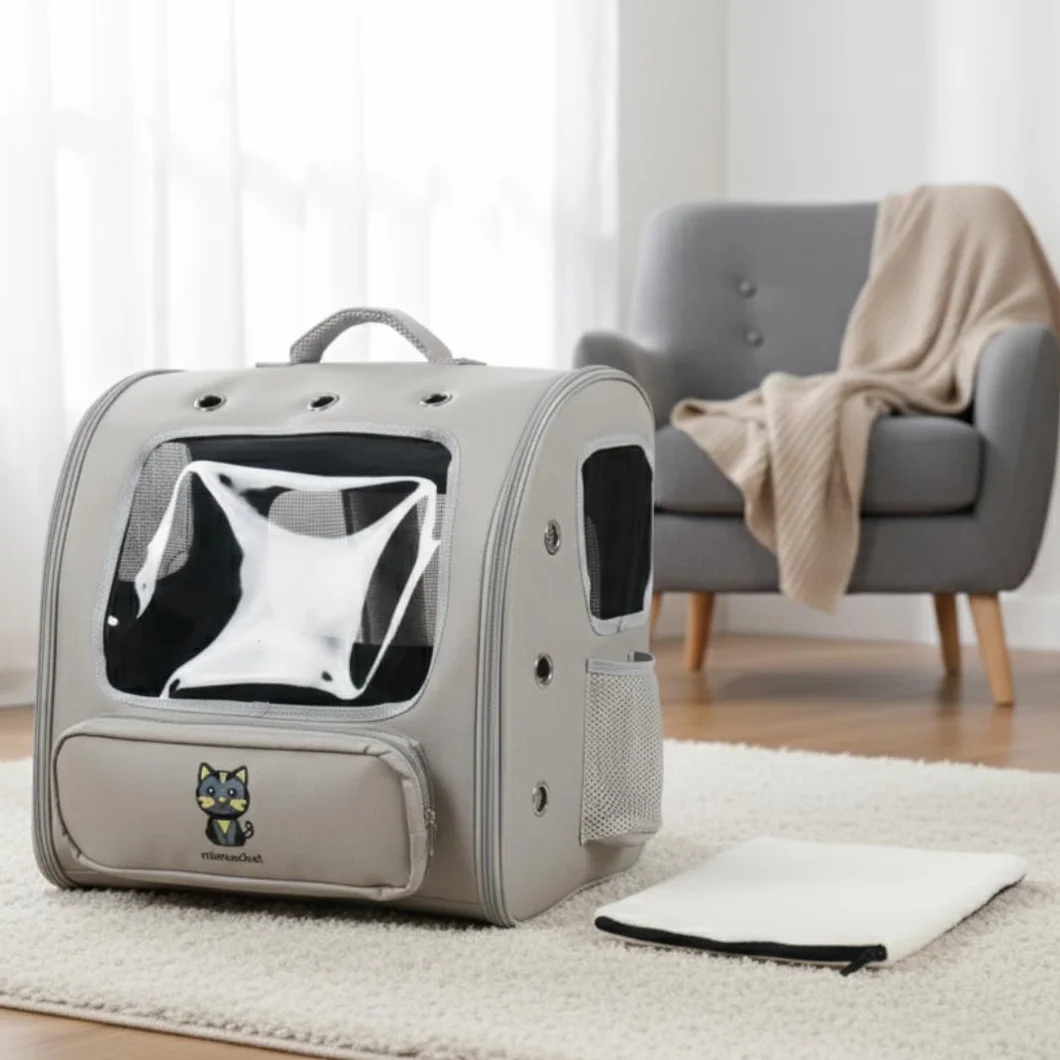 Sac de Transport pour Chat avec fenêtre panoramique – Structure Rigide, Ventilation Multiple – 45×30×40 cm (Gris foncé)