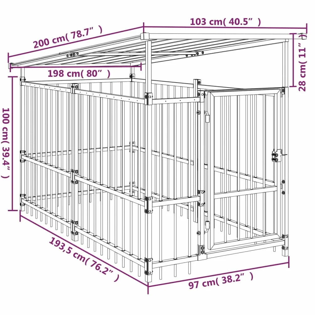 vidaXL Chenil d'Extérieur avec Toit pour Chiens Acier 1,88 m² Cage Enclos