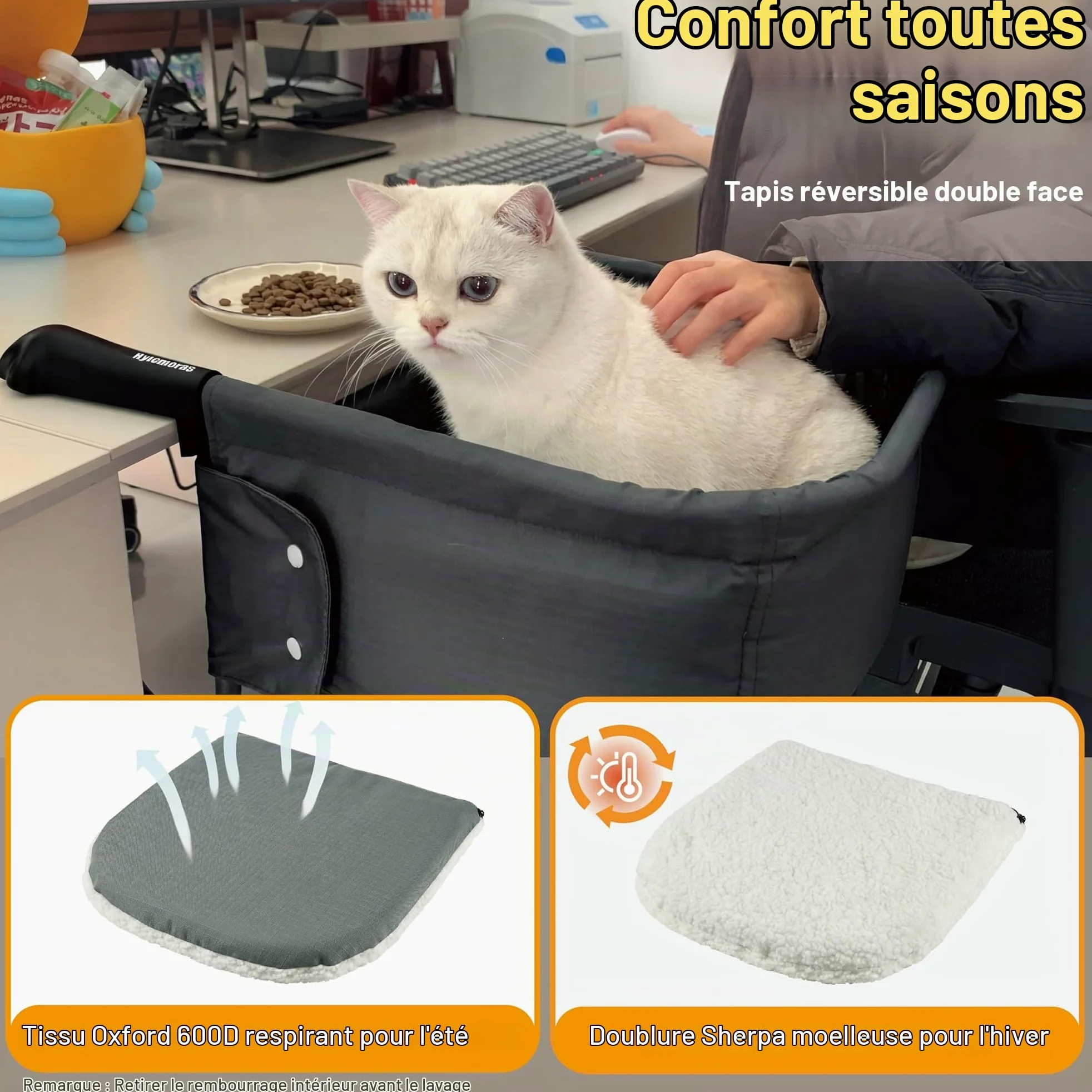 Panier Chat Bureau de Grande Taille, Ultra-robuset Hamac Chat | Pour bureau jusqu'à 7,6 cm, ultra-résistant, motif pattes, imperméable, tapis double face, montage facile (jeu/cuisine)