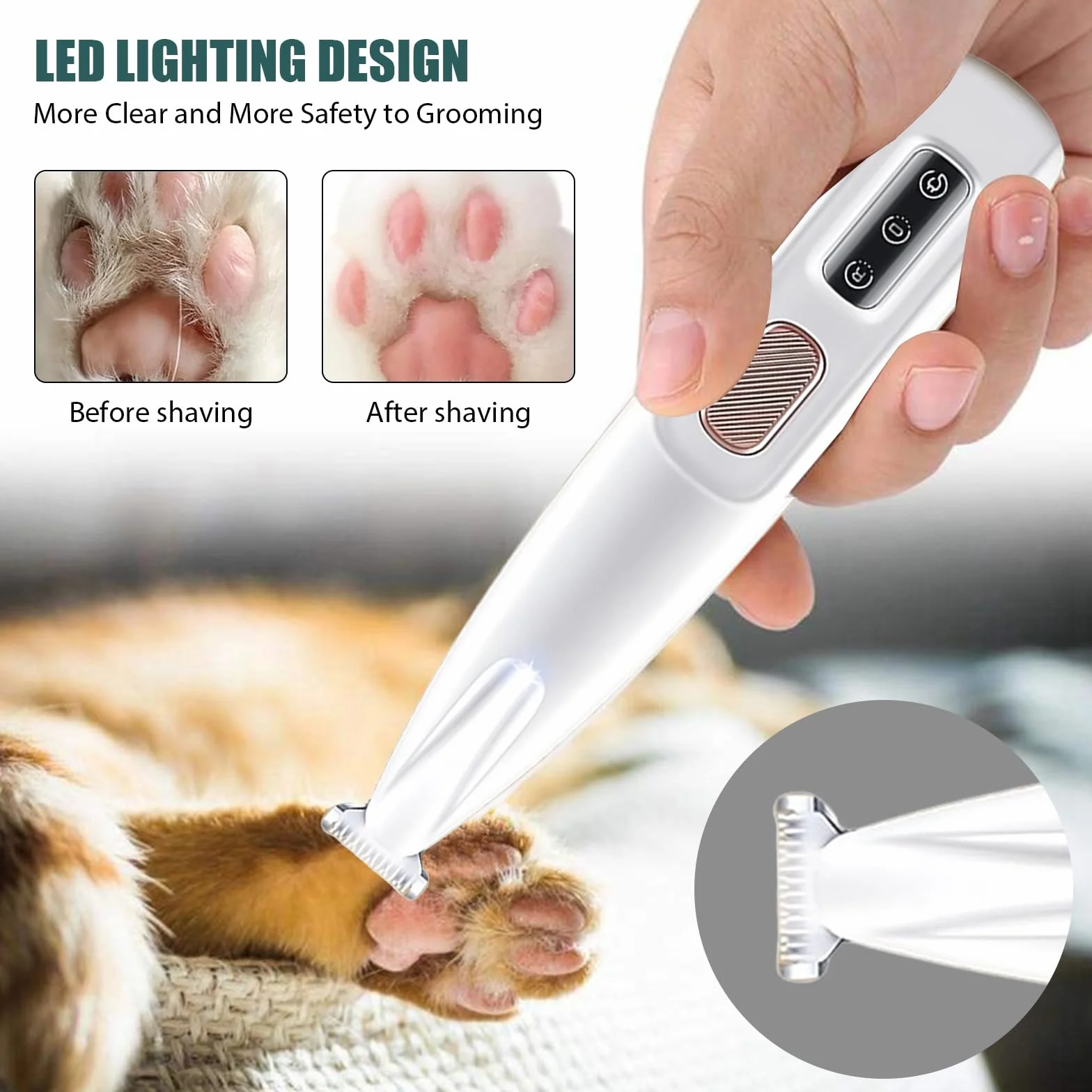 Tondeuse Chat Professionnelle Silencieuse IPX7 Sans Fil Rechargeable USB 3 en 1 pour Chat et Chien
