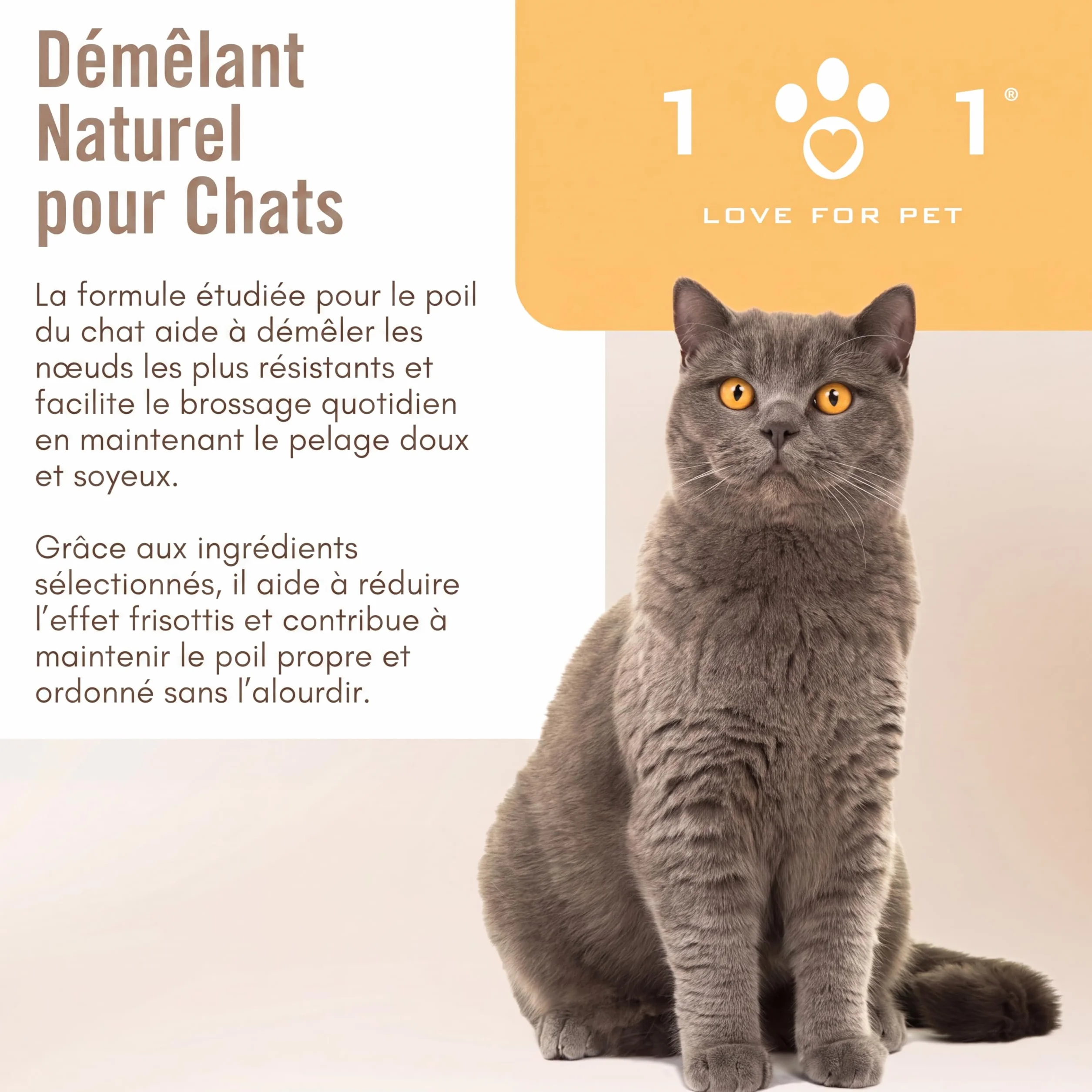 Spray Démêlant Chat 100ml Naturel Végétal sans Rinçage Poils Longs Courts