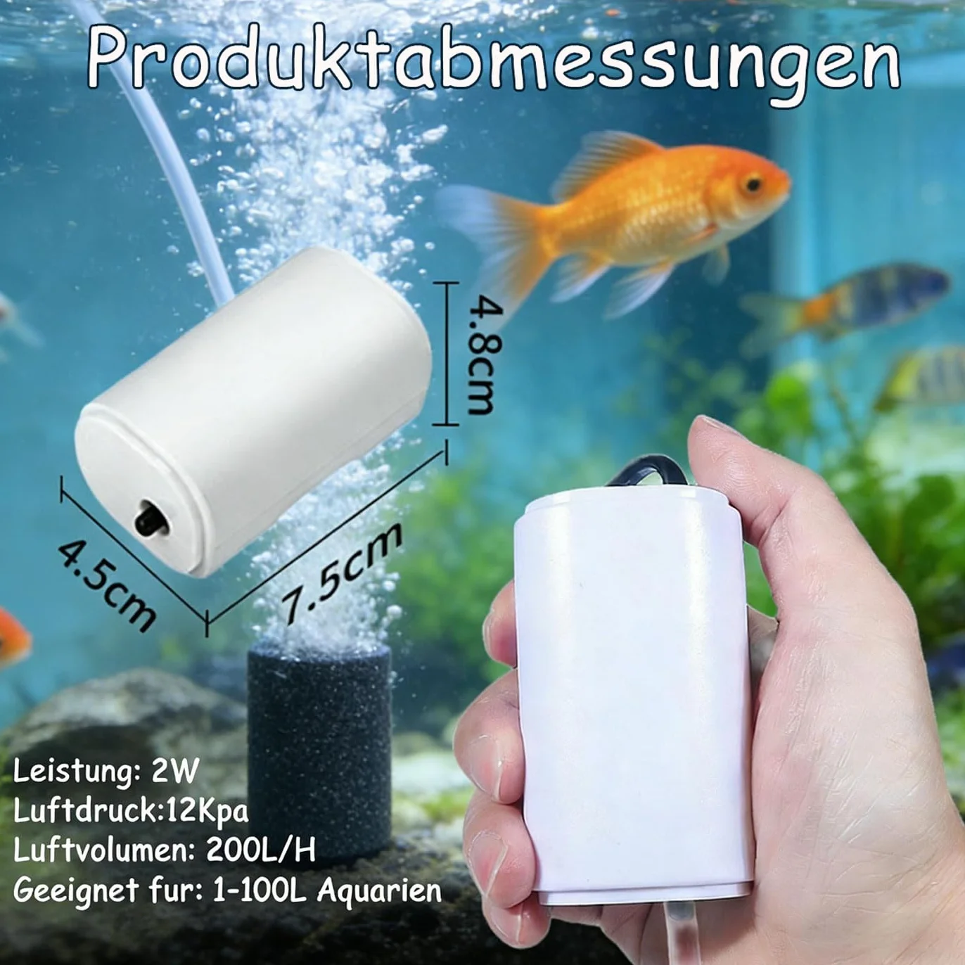 Pompe à air aquarium 25 dB 200 l/h aérateur jusqu'à 100 l avec accessoires