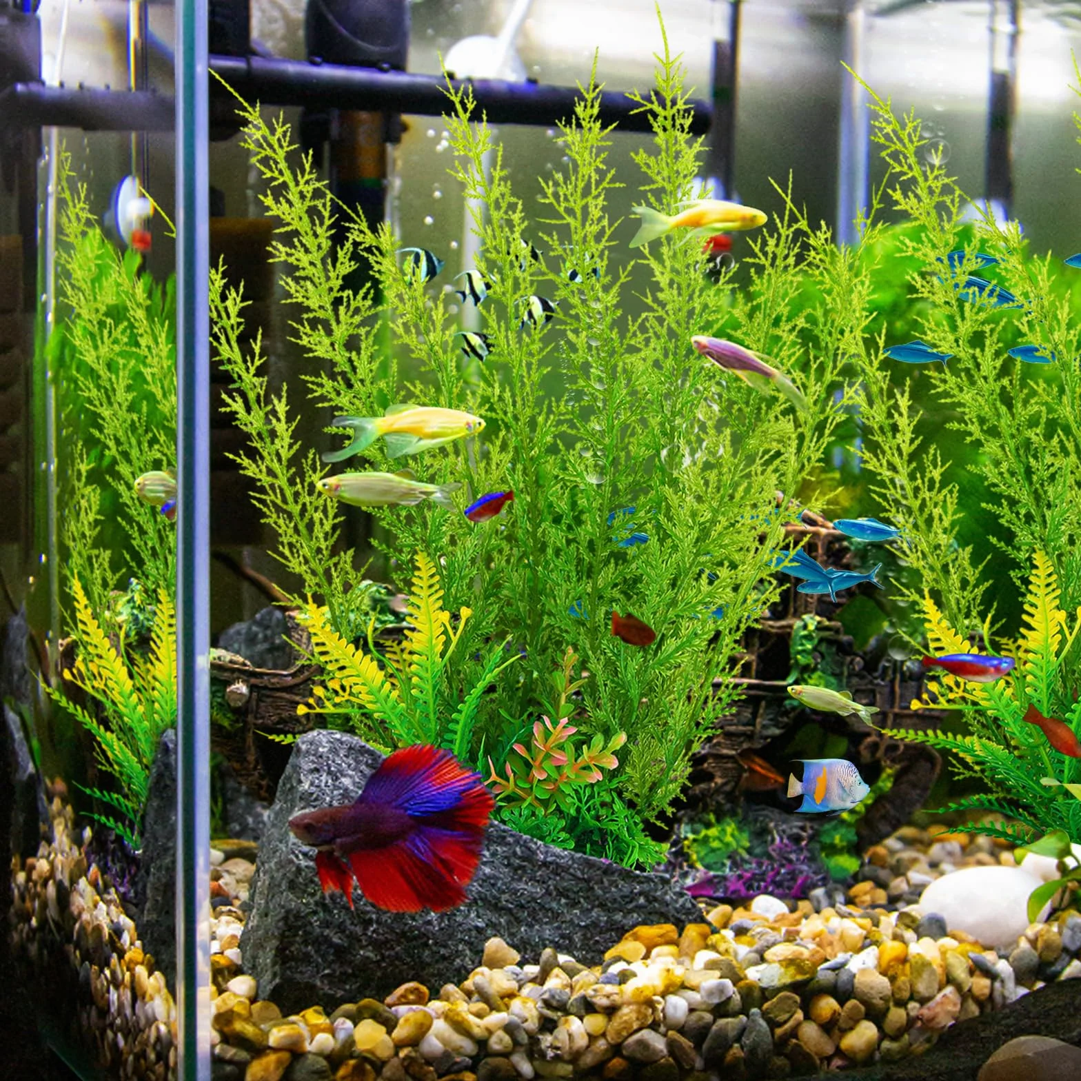 QUOZUO Accessoires pour aquarium - Grandes plantes vertes - 3 pièces