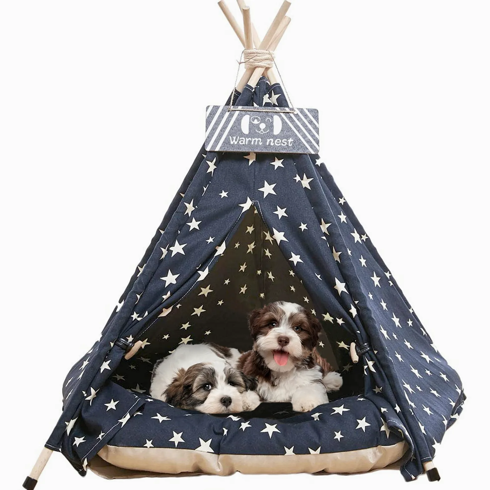 Tipi | Tente Animal de Compagnie de Moyen Taille -Lit Lavable pour Chien&Chats avec Oreillers - Tentes | Maisons pour Animaux avec Oreiller Épais et Tableau