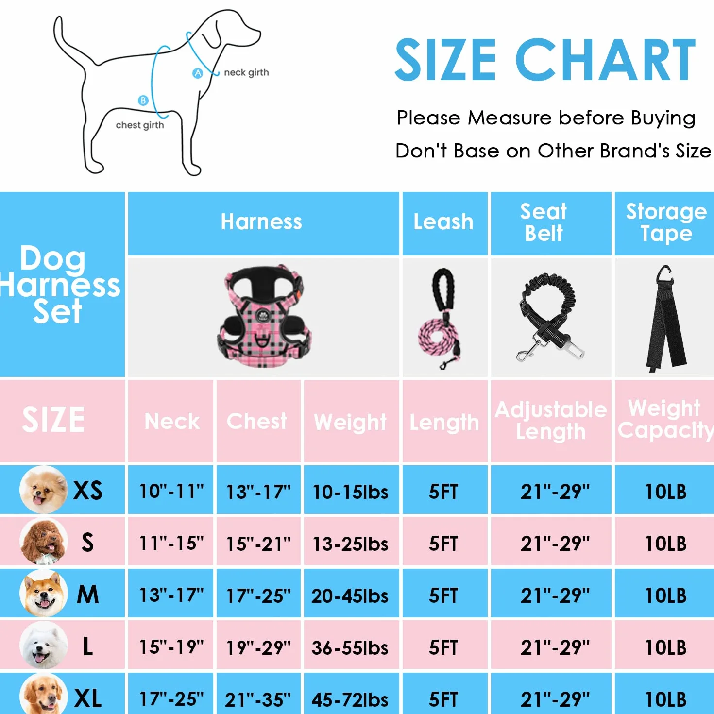 NESTROAD Harnais Anti Traction Chien Moyen Rose Plaid Taille M 33~43CM 43~64CM