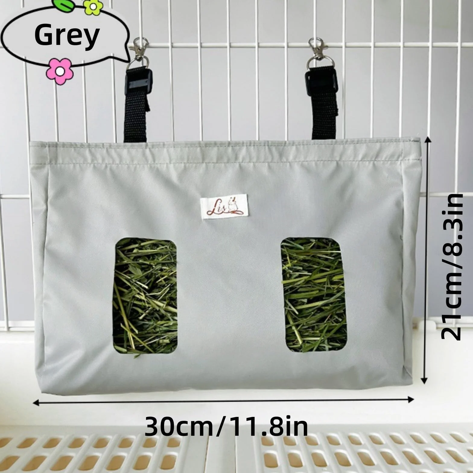 Sac à Foin pour Lapin Cavies Hamsters Chinchillas 2 Ouvertures Gris