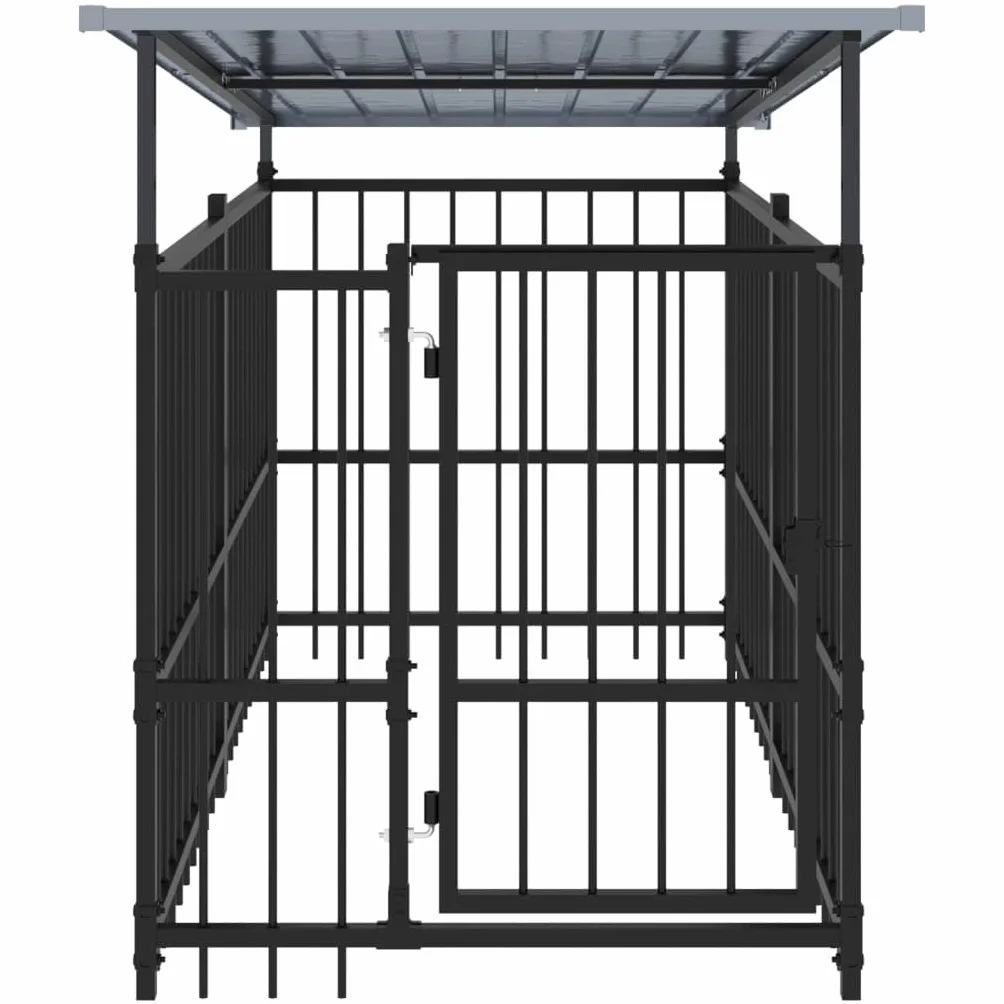 vidaXL Chenil d'Extérieur avec Toit pour Chiens Acier 1,88 m² Cage Enclos