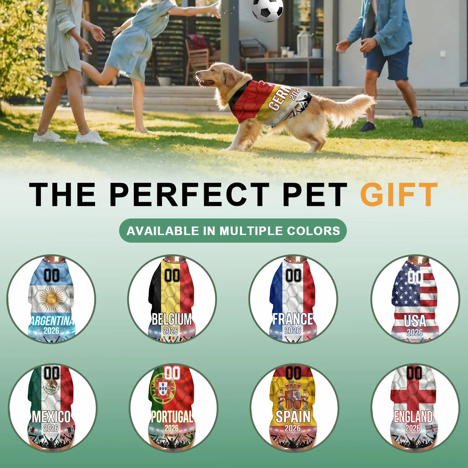 Maillot de Foot Personnalisé Coupe du Monde 2026 pour Chien, Col V, Tricolore