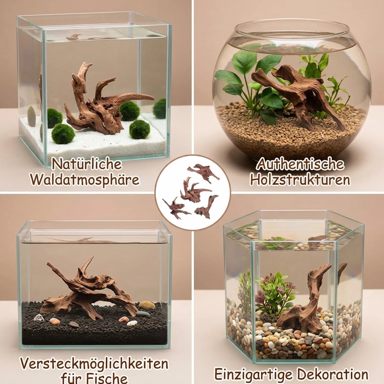Bois Flotté pour Aquarium 4 Pièces Racine Naturelle Décoration Paysage Aquatique 5-10CM 10-15CM