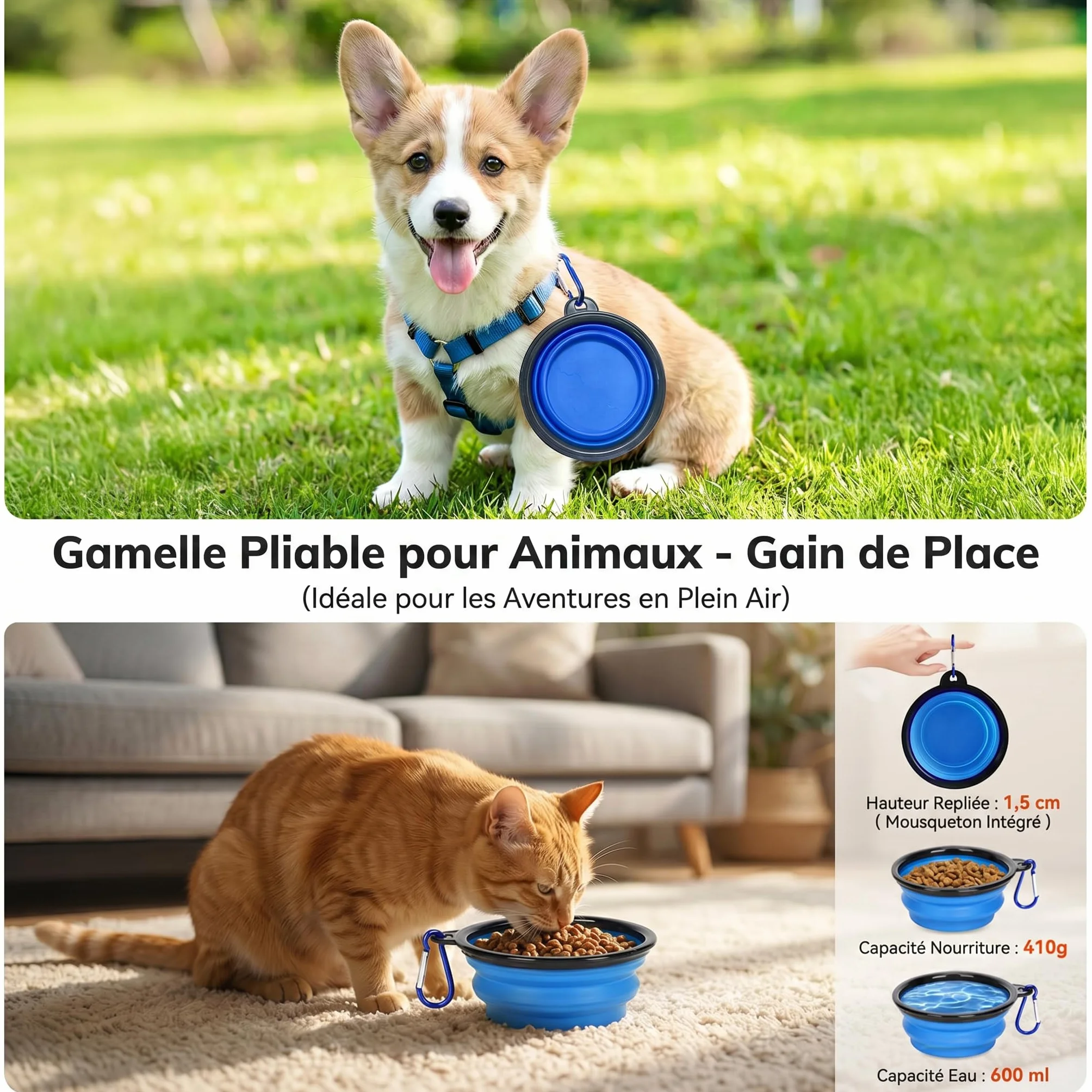 Morpilot Sac Transport 102% Extensible pour Chien avec Peluche Amovible Et Laisse De Sécurité Intérieure Sac à Dos Pliable pour Chat pour Train/Voiture/Voyage