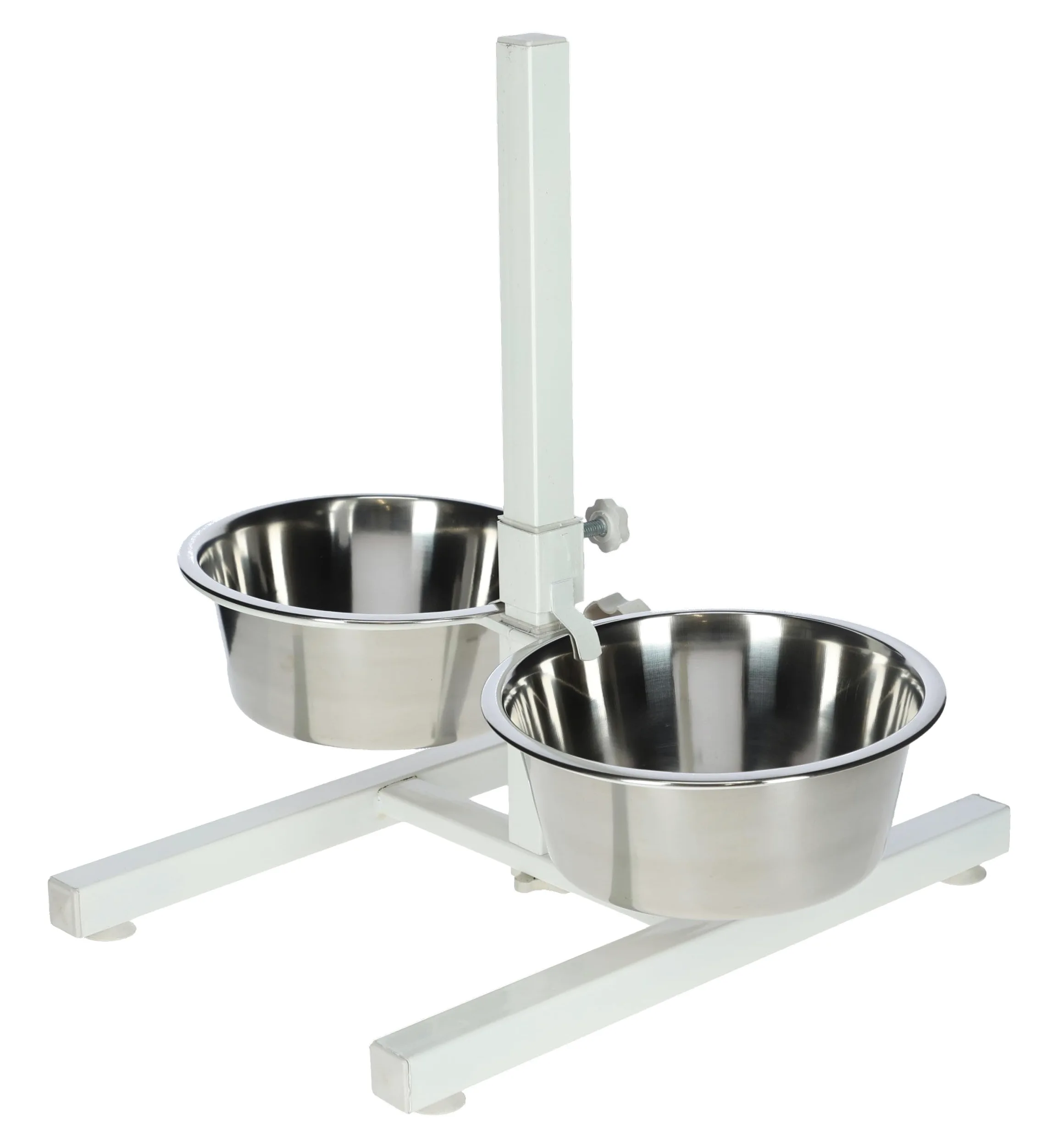 Kerbl gamelle pour Chien, Blanc, 54x27x43 cm, 2x2800 ML, Cadre en Acier, 2 gamelles en Acier Inoxydable, Hauteur réglable en continu, gamelle surélevée