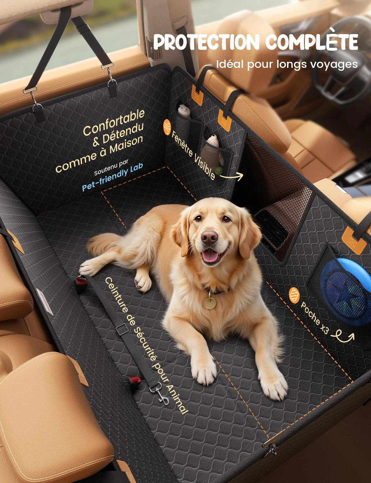 Lamicall Housse Siège Voiture pour Chien - Imperméable Anti-déchirure avec Fenêtre de Visualisation pour SUV Petits Camions