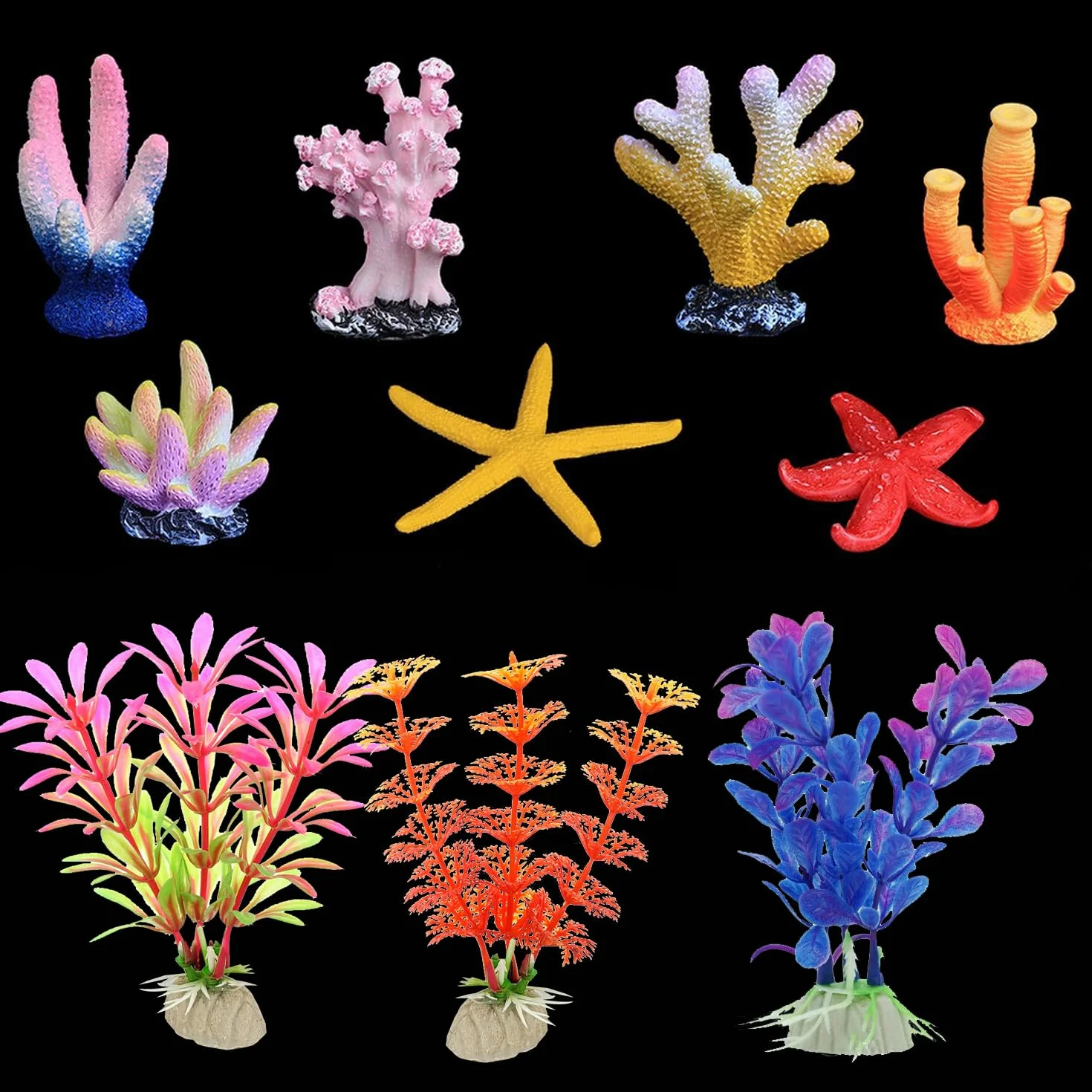 EQLEF Corail Aquarium Artificielle Lot de 10 Décorations Ornements Plantes Aquatiques