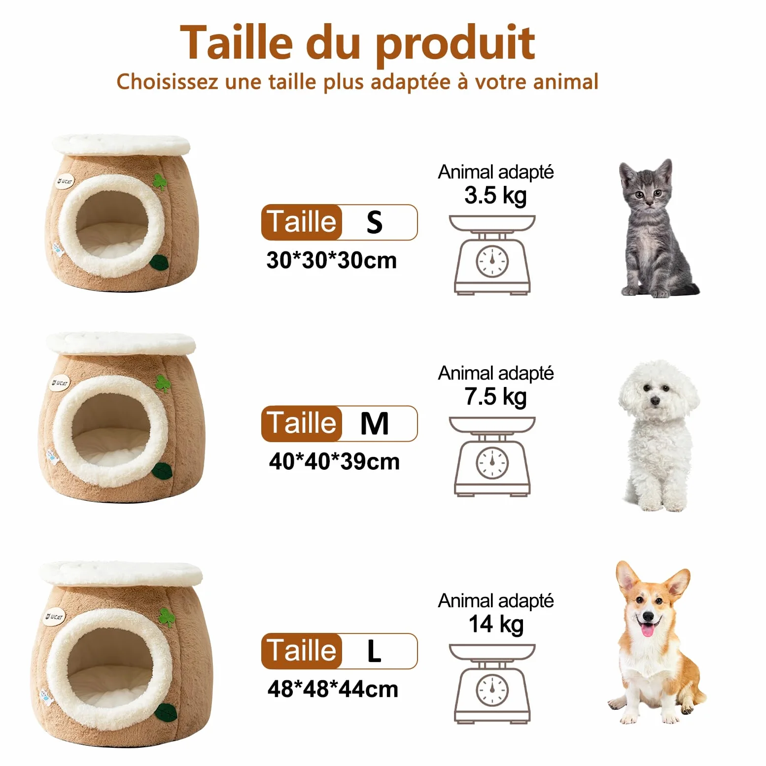 Galatée Niche pour Chat, Lit en Peluche Ultra Doux avec Dessous Antidérapant, Niche pour Chien Au Design Mignon Et Dessin Animé, Nid Spacieux, Tipi pour Chat Chaud Et Confortable(L, Marron)