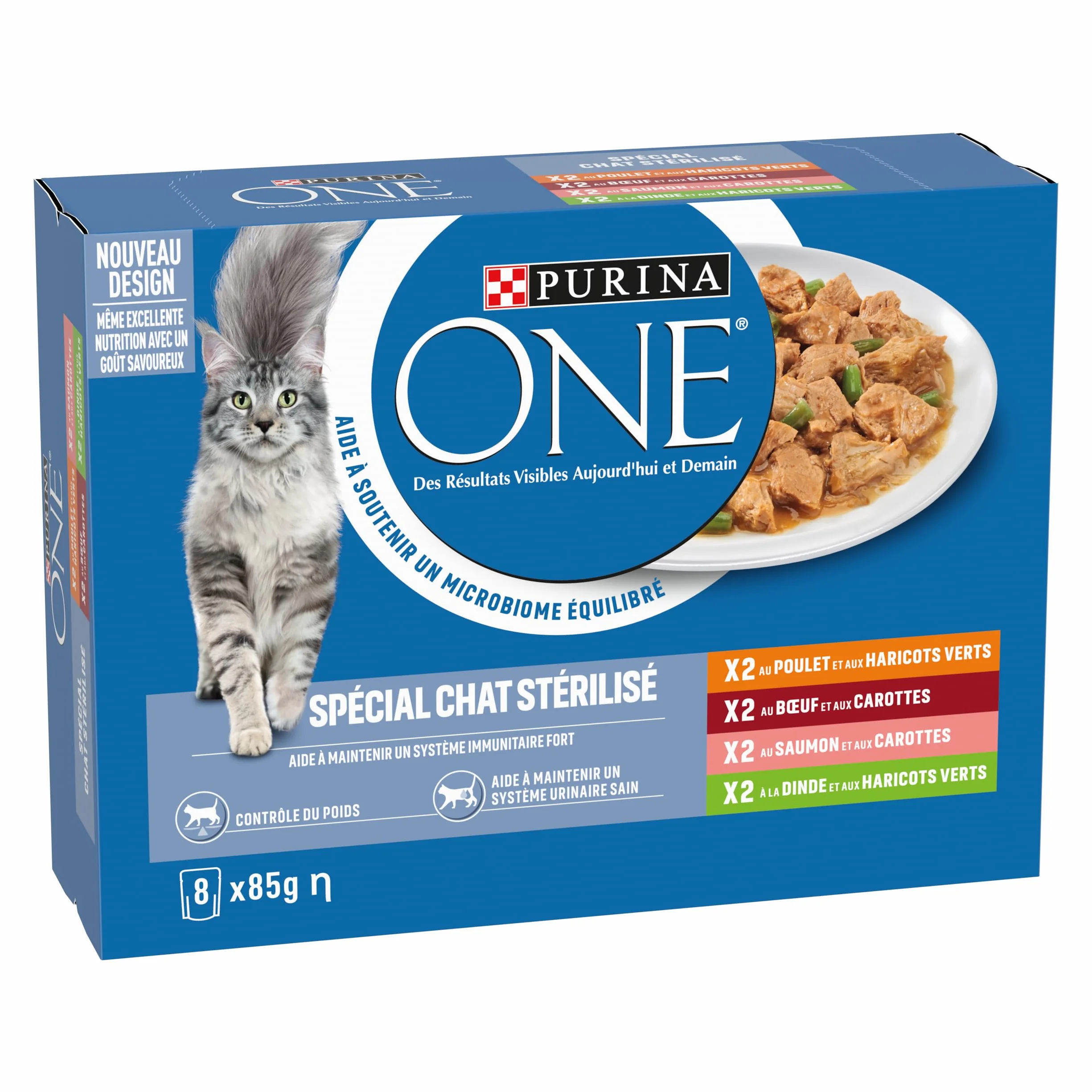 PURINA ONE BIFENSIS Chat Adulte Stérilisé Sachets Fraîcheur Poulet Bœuf Saumon Dinde Lot de 10 (8 x 85g)