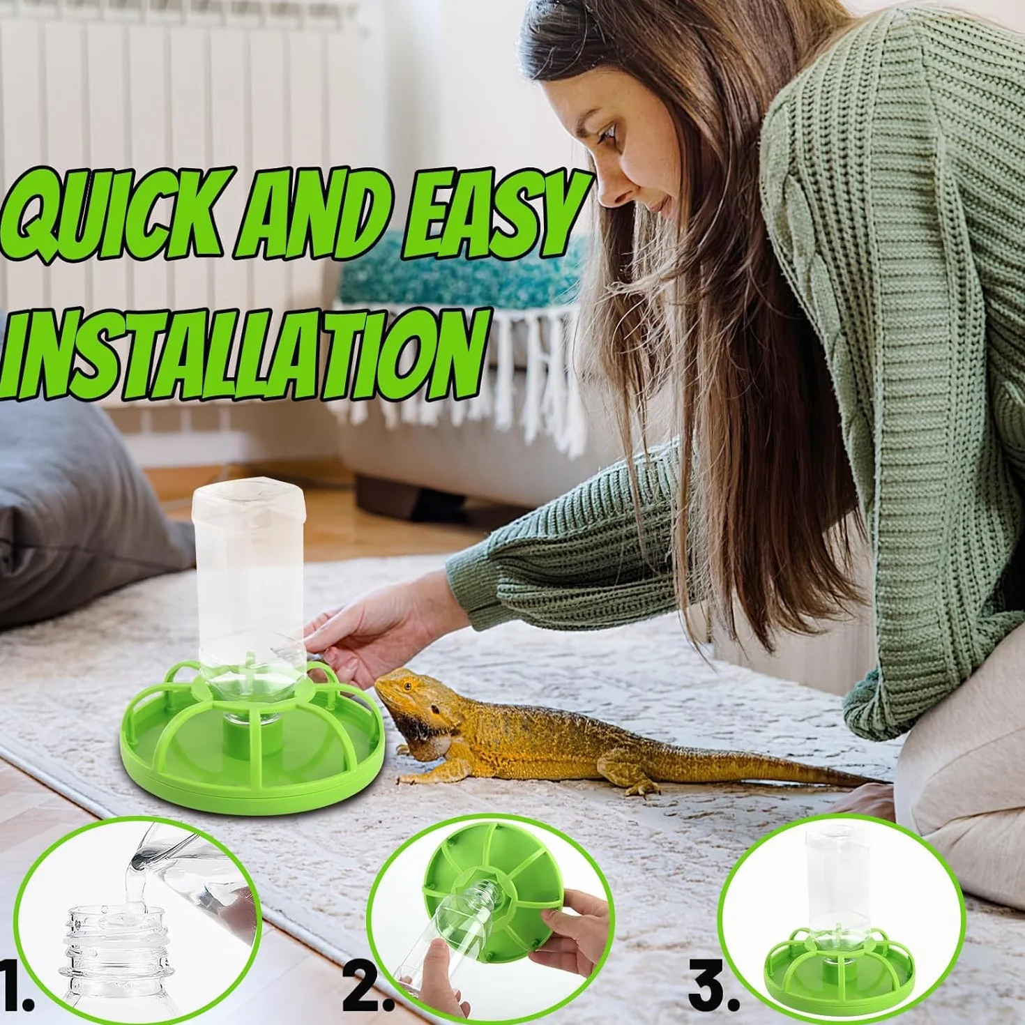 Distributeur d'eau pour Reptiles avec Bouteille, Mangeoire Automatique Abreuvoir Tortue (Grand)