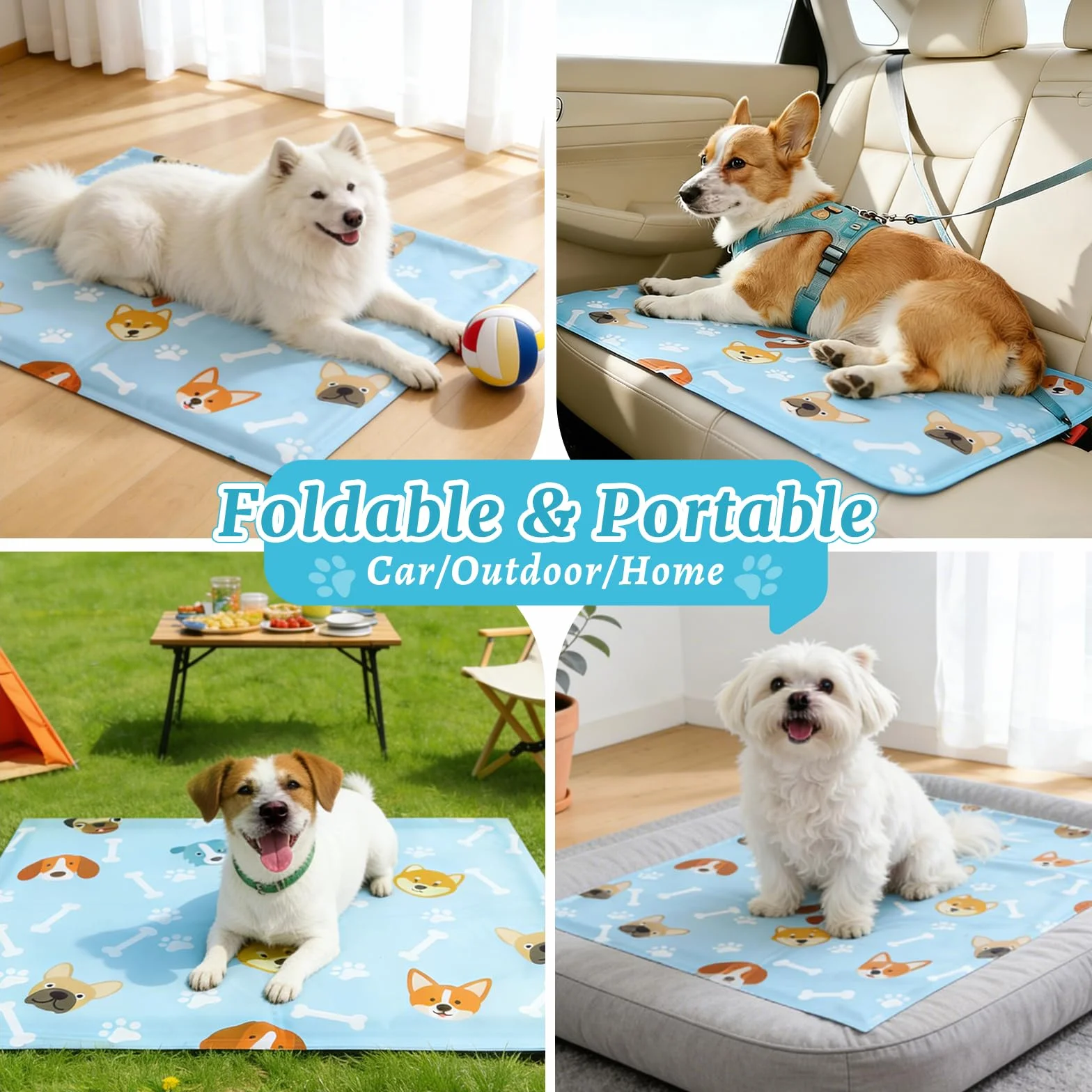 Tapis Rafraîchissant Chien Chat 90x60 cm Lavable Intérieur Extérieur Voiture