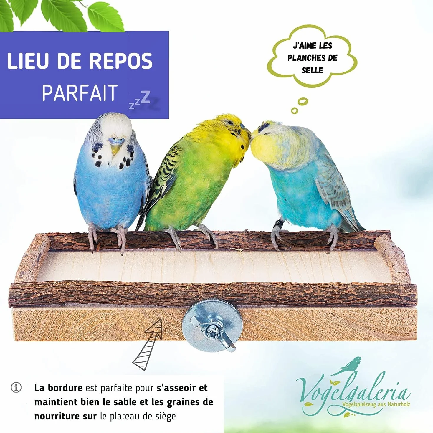 Perchoir Perroquet en Bois Naturel - Mangeoire 2 en 1 pour Cage à Oiseaux