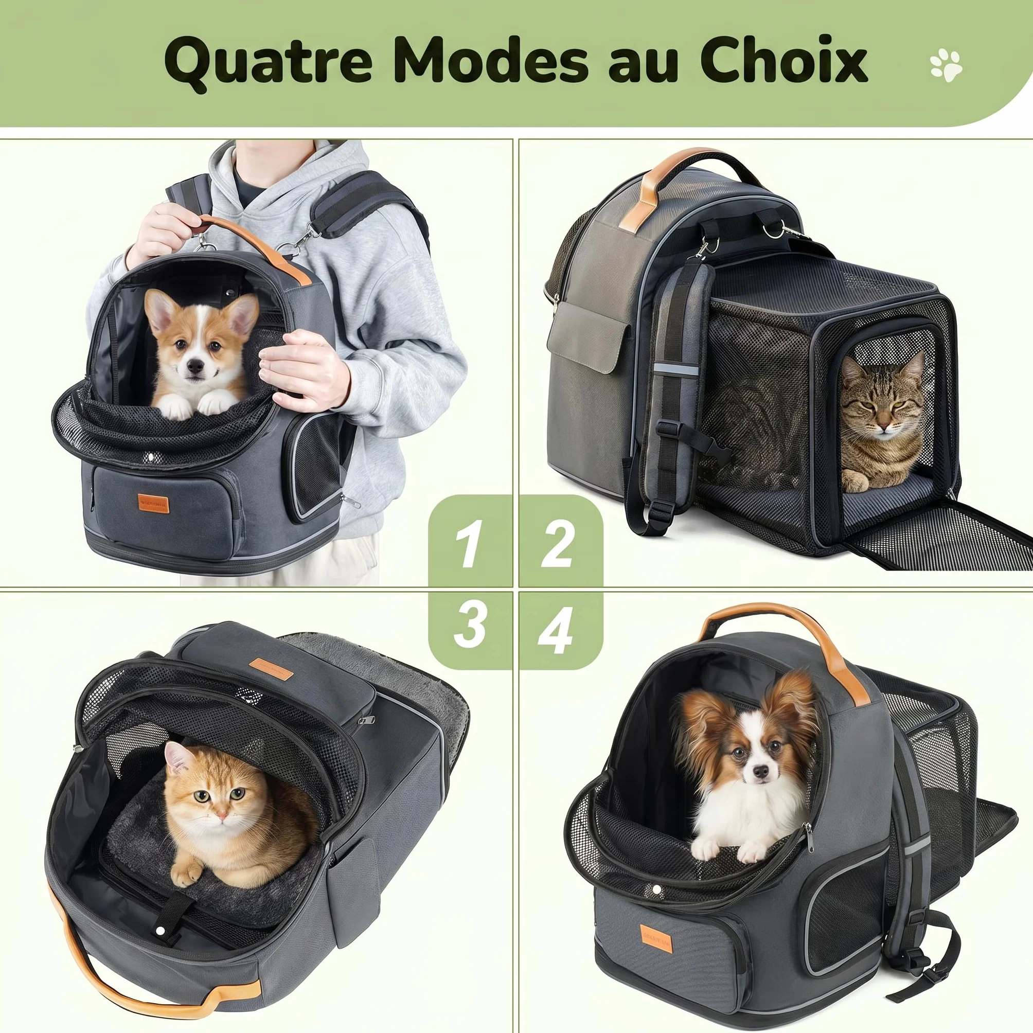 Morpilot Sac Transport 102% Extensible pour Chien avec Peluche Amovible Et Laisse De Sécurité Intérieure Sac à Dos Pliable pour Chat pour Train/Voiture/Voyage