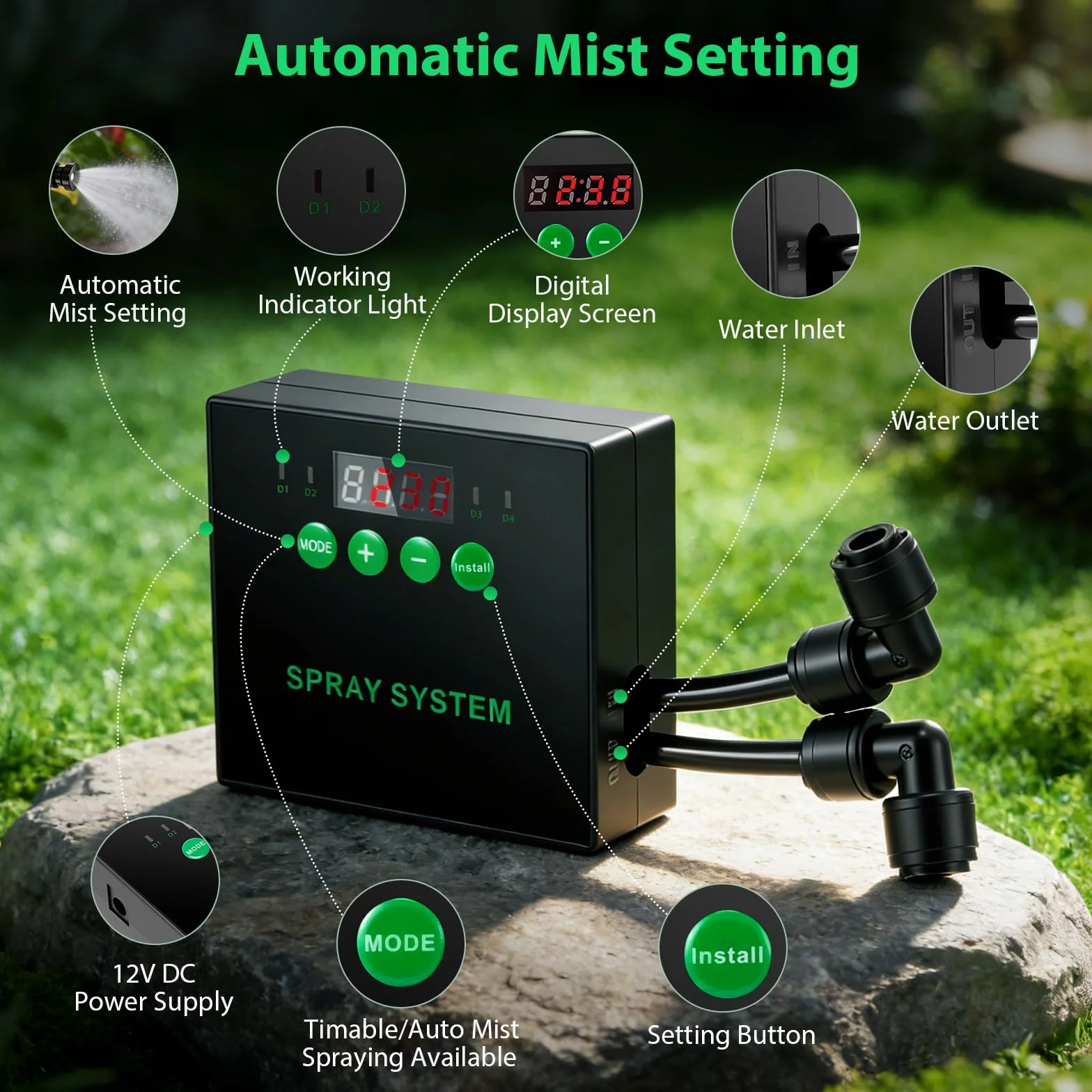 Système de brumisation pour reptiles avec buses 360° et minuterie - Humidificateur terrarium
