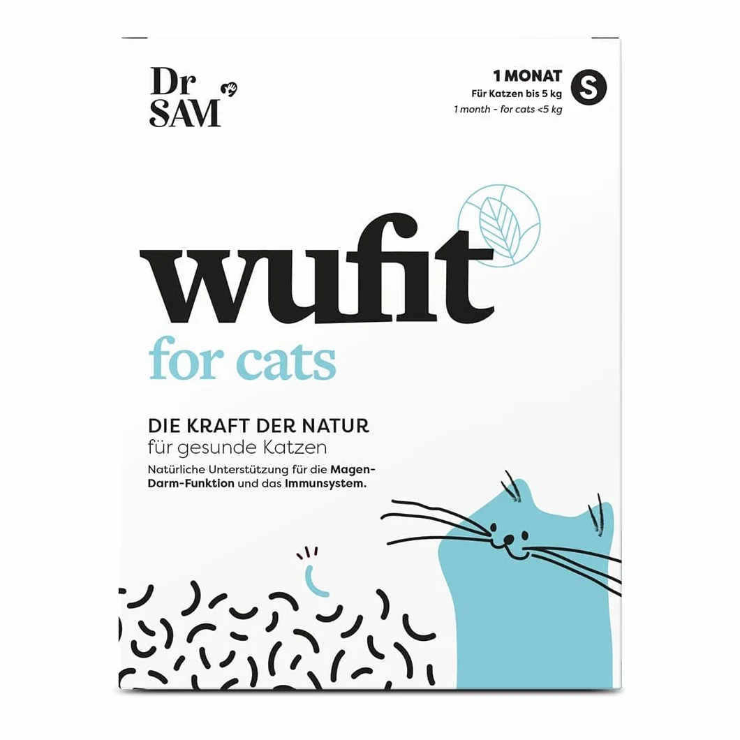 Dr. SAM wufit pour Chats à Base de Plantes - Paquet mensuel - Soutien Gastro-intestinal Naturel après Infestation de Vers (Moins de 5kg)