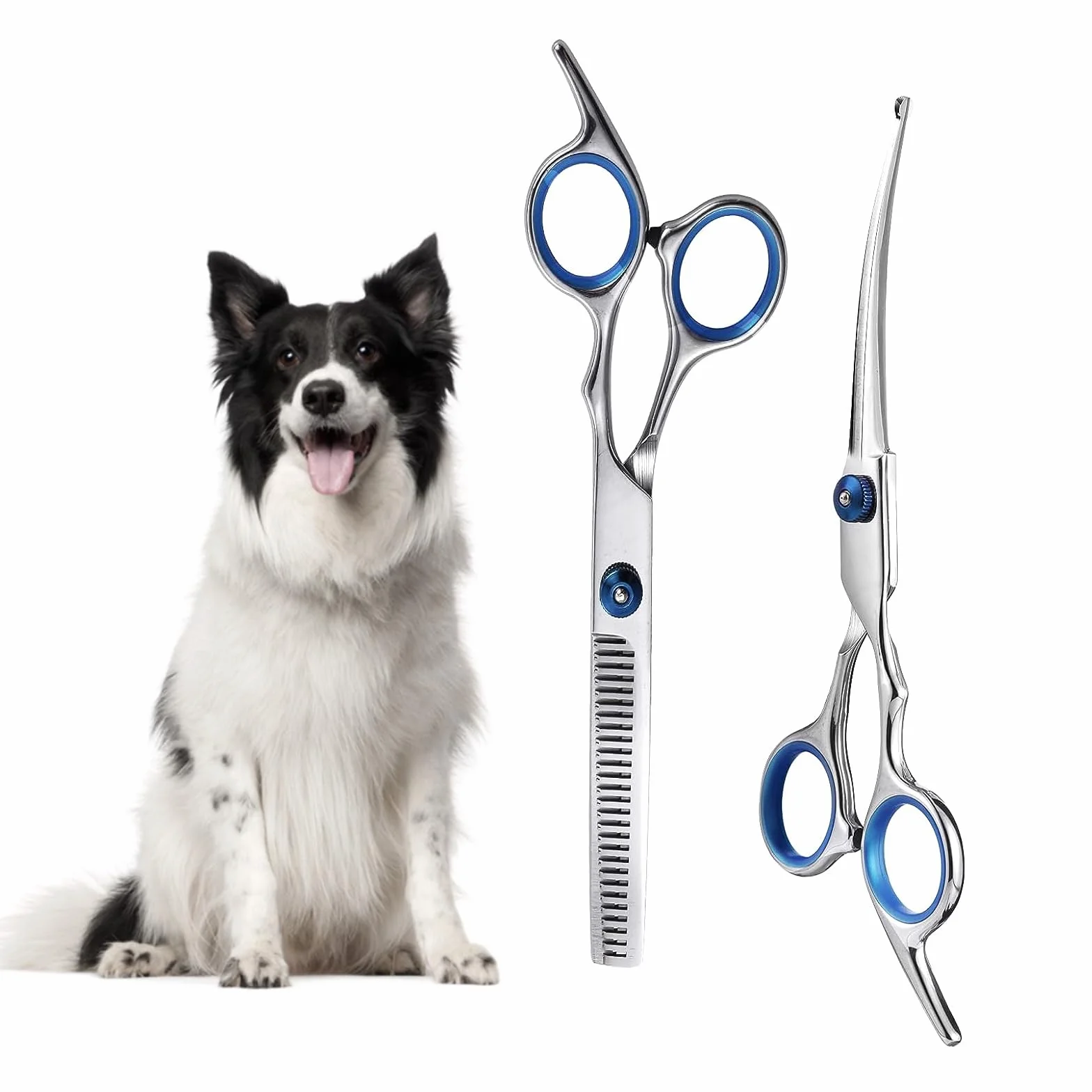 Professionnel Ciseaux Toilettage Chien, Lot de 2 Ensemble de Ciseaux de Toilettage pour Chien, Ciseaux Toilettage pour Animaux avec Embouts de Sécurité Ronds pour Chiens, Chats Cheveux Salon