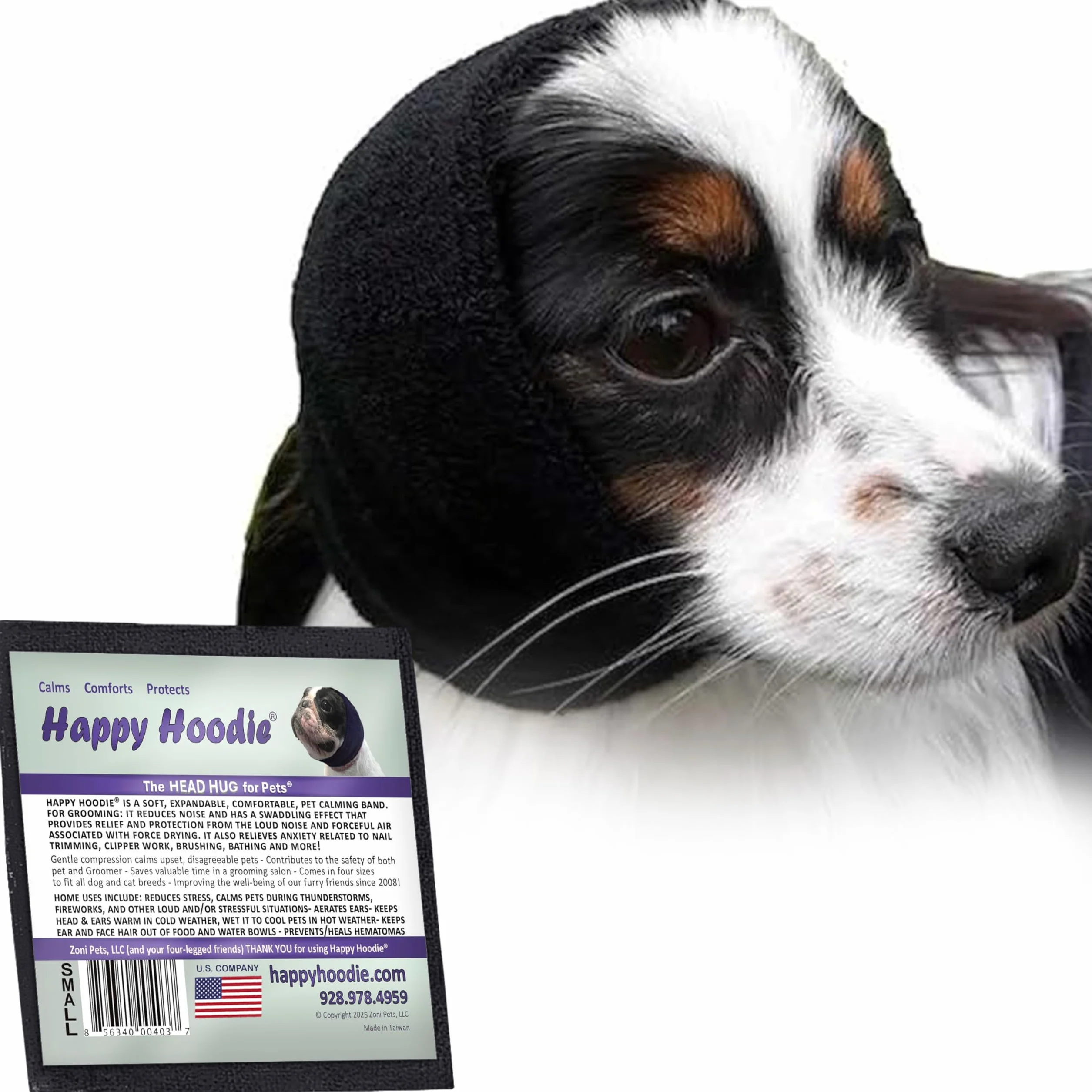 Happy Hoodie Originale Bande Apaisante pour Chiens et Chats Anti-Anxiété Calmante Annulation Bruit Séchage Toilettage