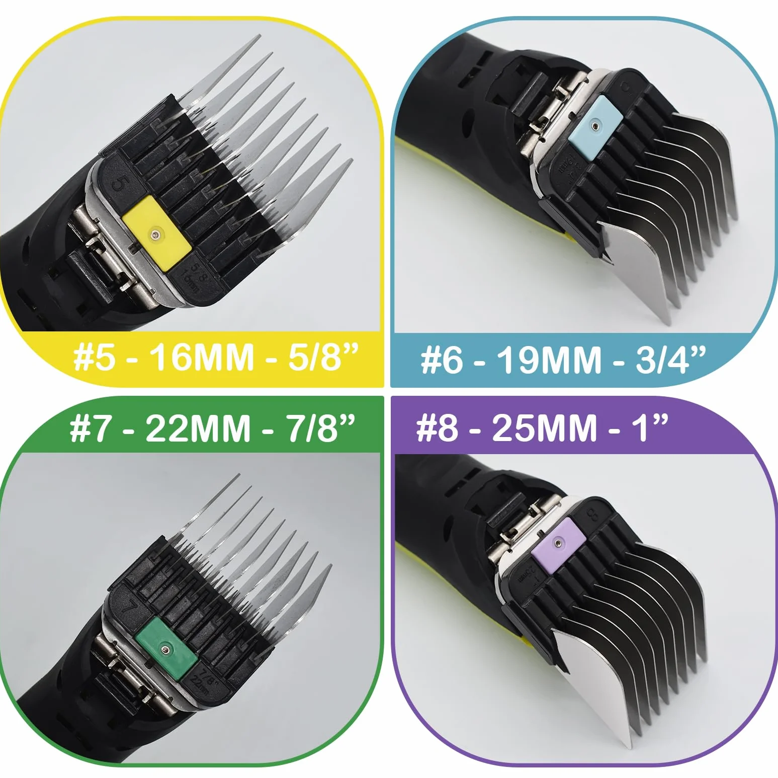Peignes Guides Professionnels en Acier Inoxydable Type A5 Compatibles Wahl KM2/5/10 Andis AG/BG Oster A5/A6 3-25mm