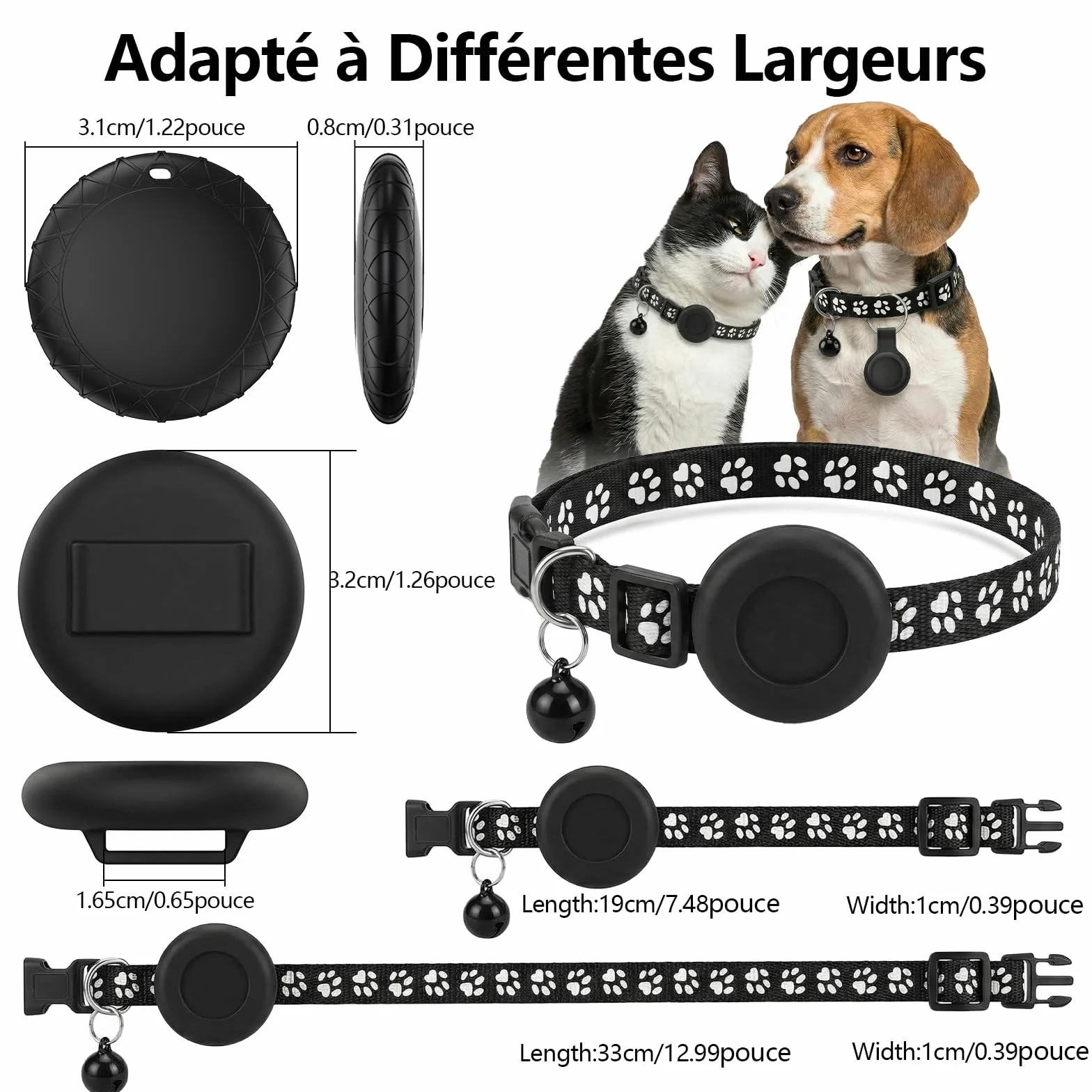 Traceur GPS Chat, Collier GPS Chat Chien sans Abonnement/Carte SIM, Compatible iOS et Android, Intelligent de La Localisation en Temps, Étanchéité IPX6, Collier GPS pour Chien,Chats,Voitures - Noir