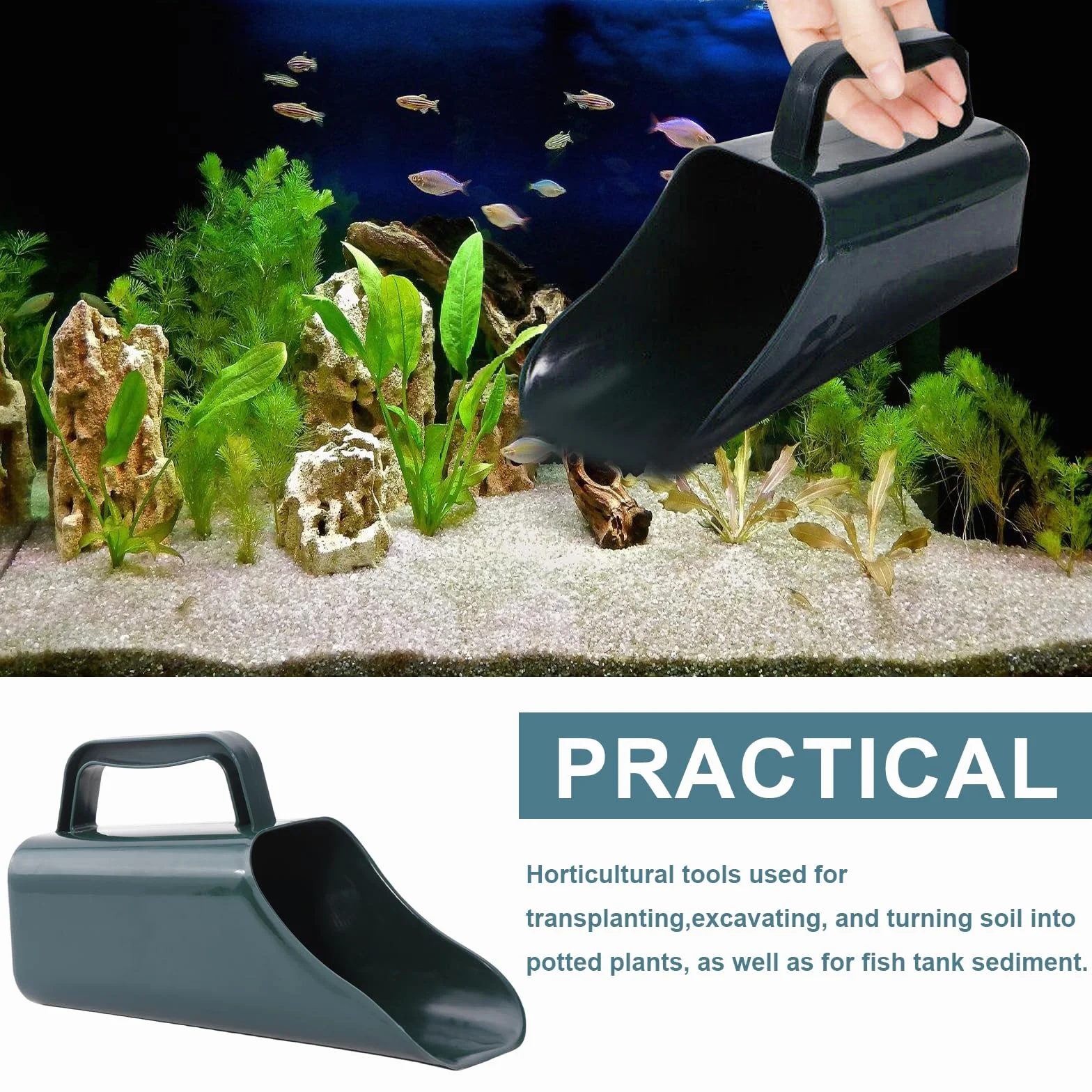 Pelle à sable ergonomique pour aquariums