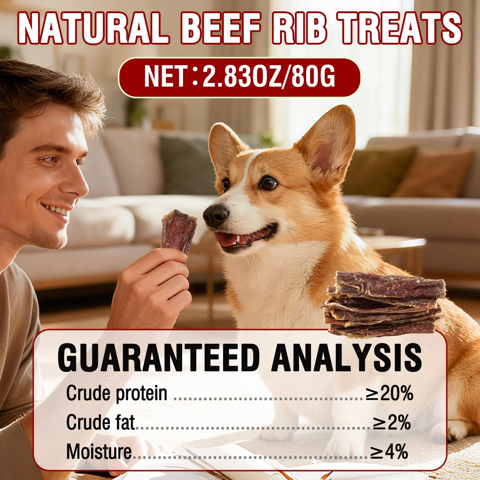 Friandises pour Chiens à Base d'Œsophage de Bœuf, Naturelles, Riches en Protéines, 80G