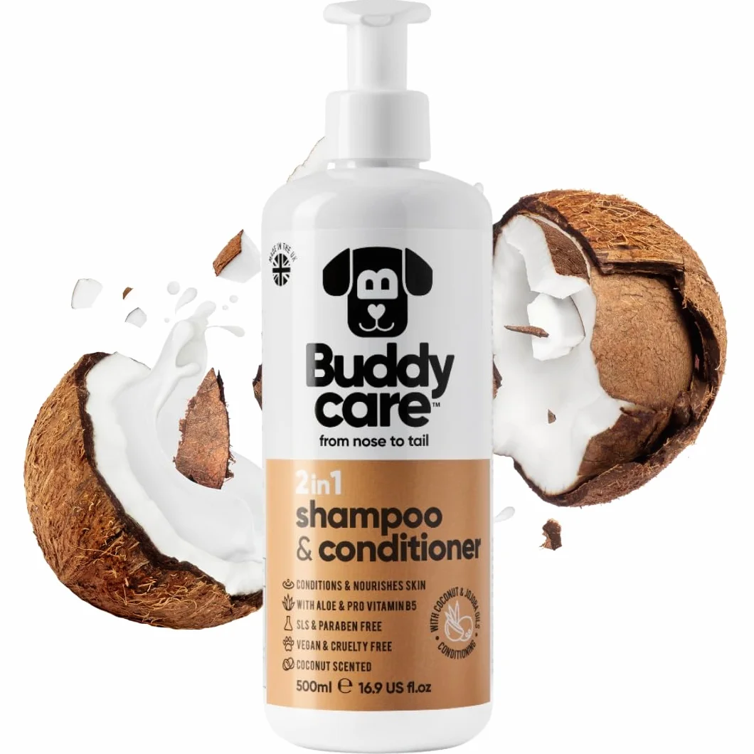 Shampooing et revitalisant 2 en 1 par Buddycare - Shampooing et revitalisant Pratique pour Chiens en Un Seul Produit - avec de l'aloe Vera et de la provitamine B5 (500ml)