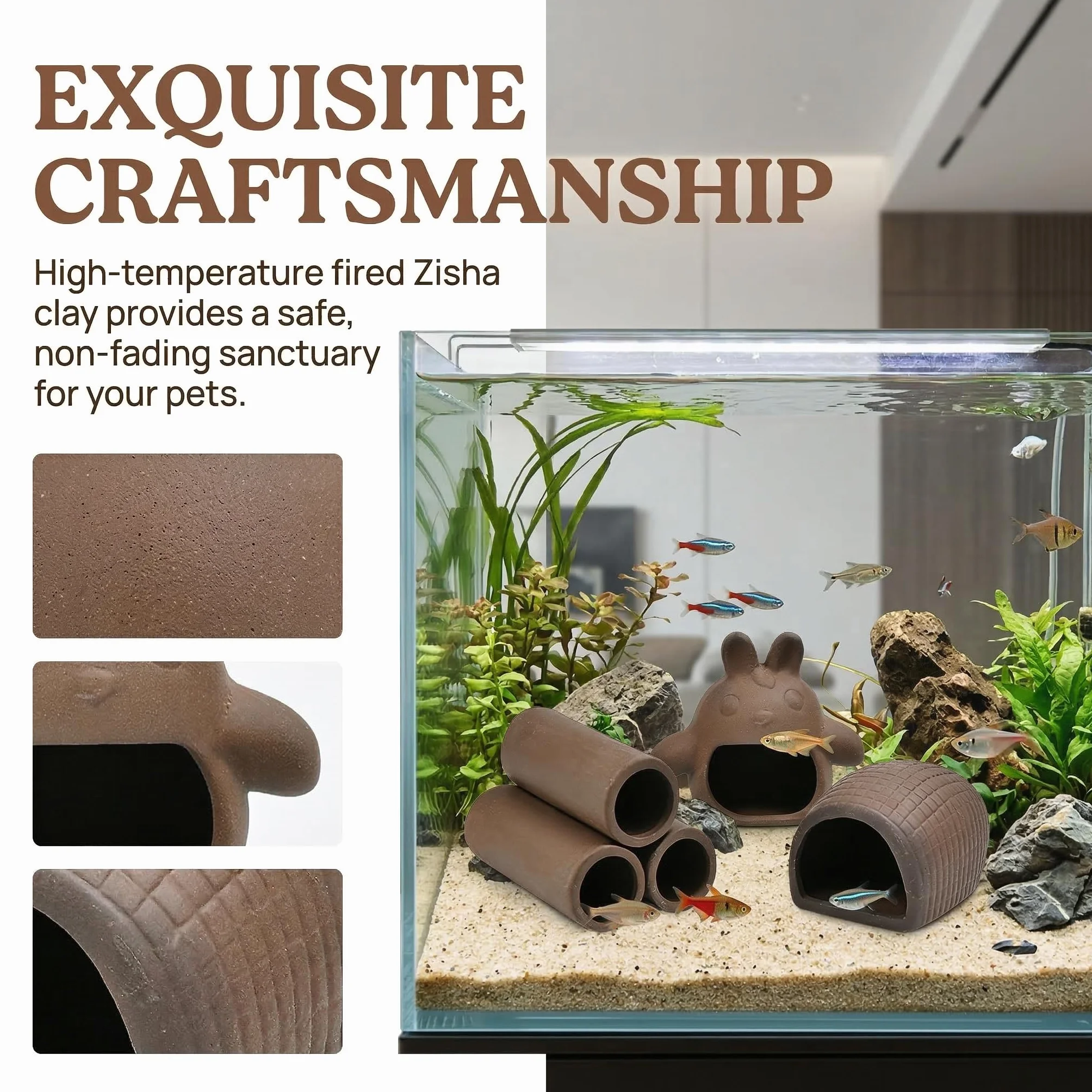 Caches Et Grotte Aquarium en Argile Violette Décoration Poisson-Chat Abri Céramique Forme Torii Rouleau Terre Cube Cachette