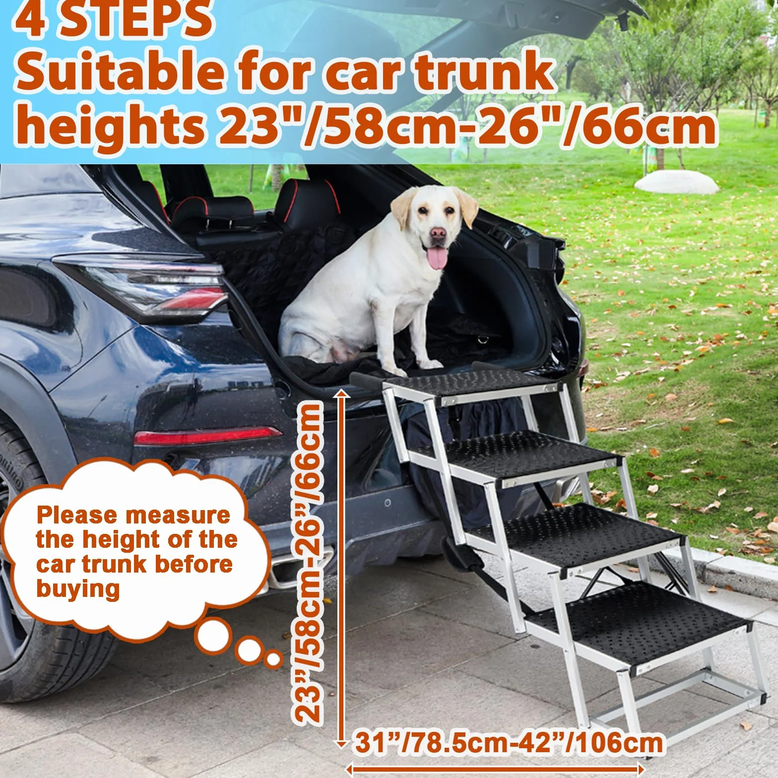 Uross Escalier pour Chien pour Voiture 4 Marches - Rampe d'accès Pliable pour Voiture et SUV, Rampe d'accès en Aluminium pour Grands Chiens, Escalier Télescopique pour Camion, Lit Haut