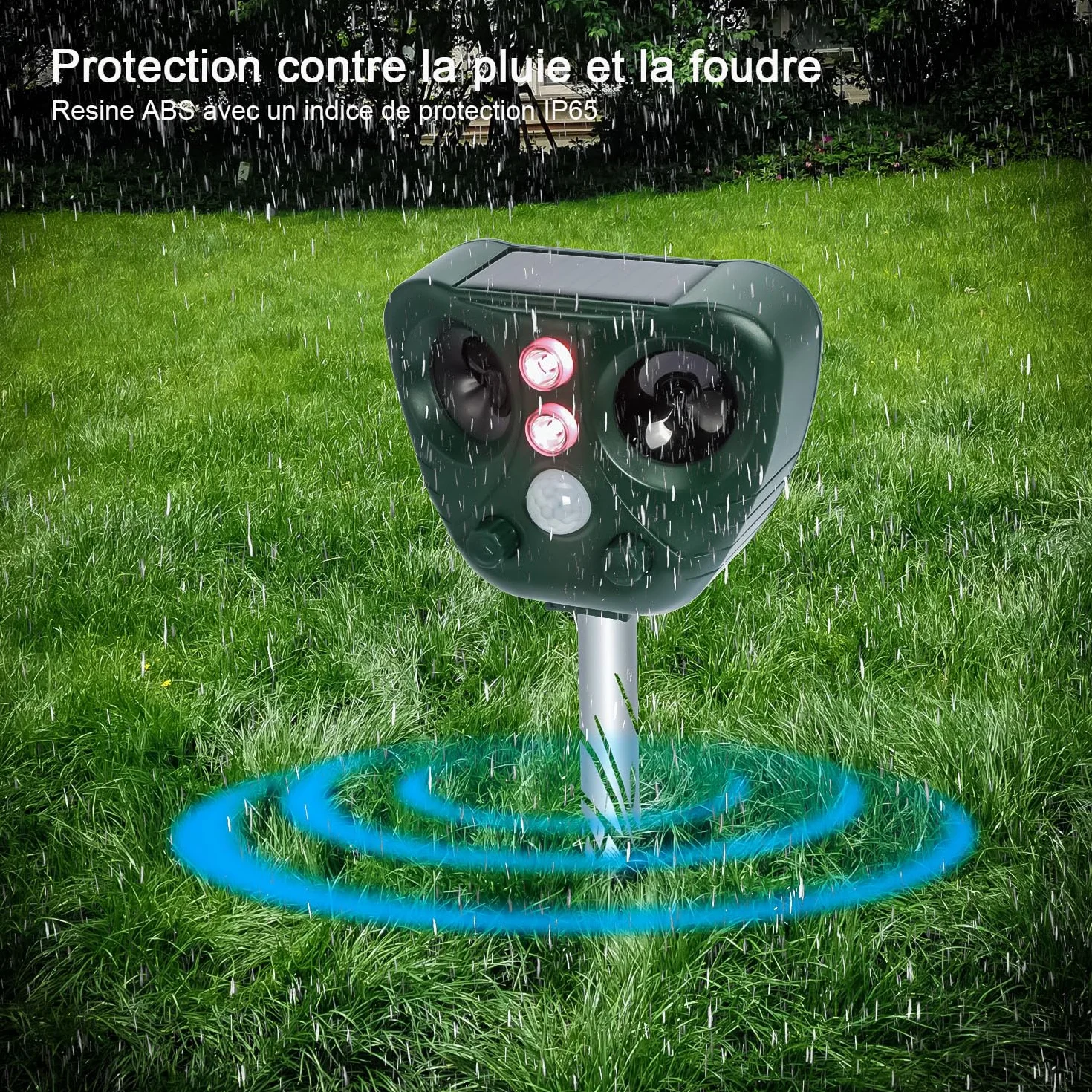 Repulsif Ultrason Chat Exterieur Etanche IP66 Rechargeable Solaire USB Anti Chat Chien Oiseaux Jardin