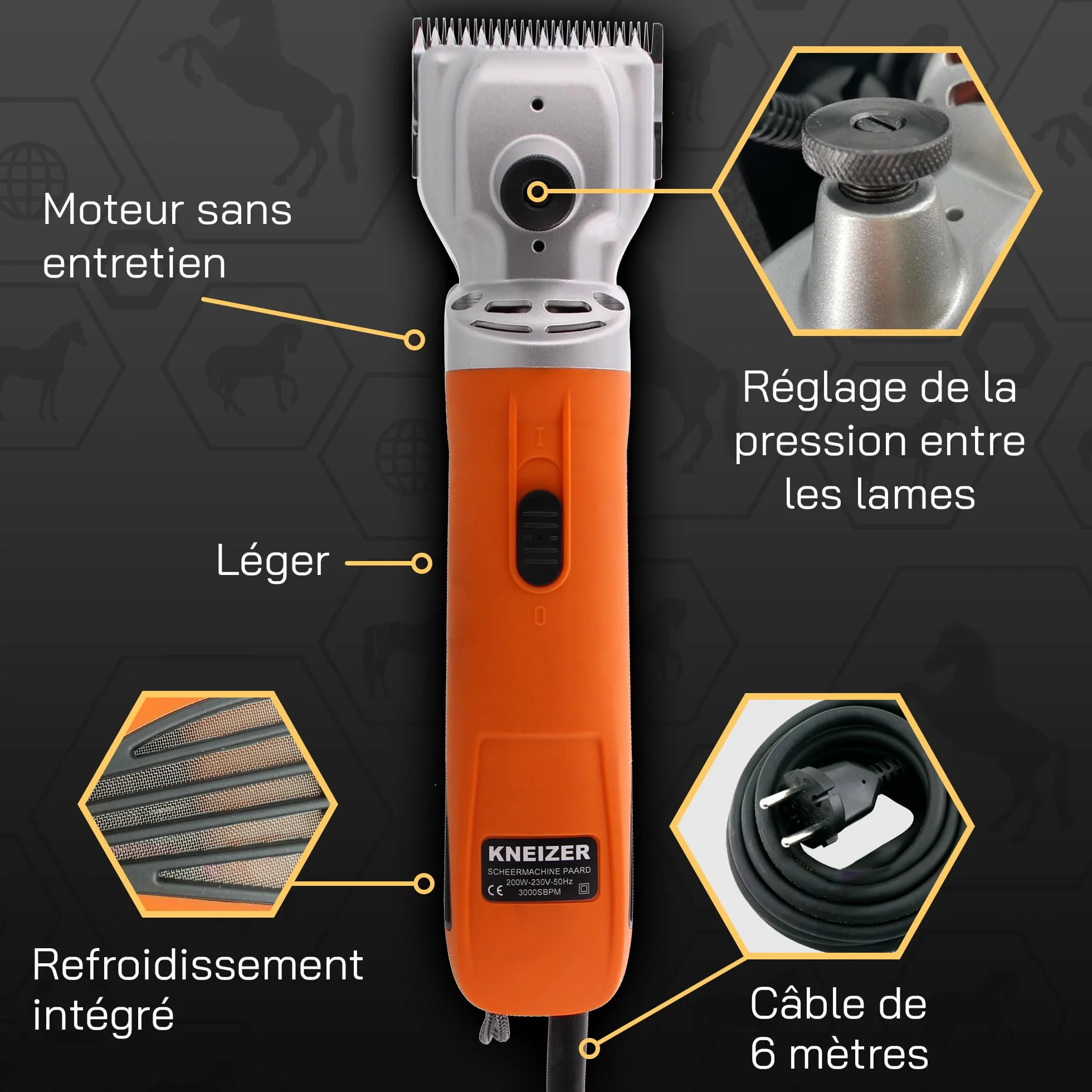 Tondeuse Cheval KNEIZER Kit Complet Lames Interchangeables Silencieuse Faible Vibration