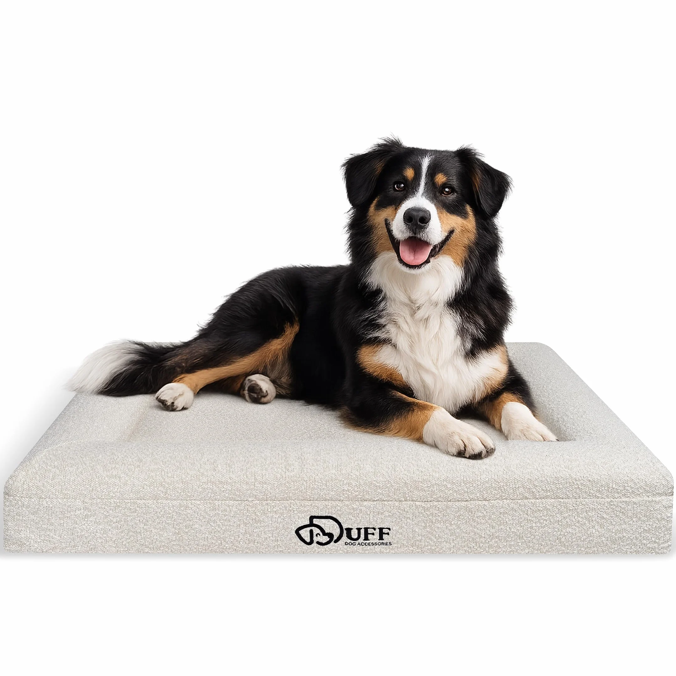 Duff® Lit Orthopédique Chien Grande Taille L (115x90 cm) – Matelas Mémoire de Forme Haute Densité – Tissu Bouclette Premium, Housse Lavable – Confort Durable & Élégant
