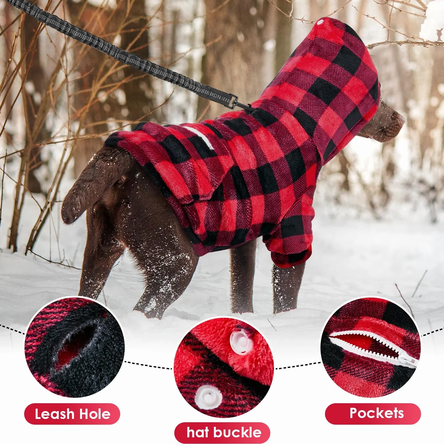 SlowTon Sweat à Capuche pour Petits Chiens, Vêtement en Flanelle avec Passe-Patte et Poche, Pull Chaud pour Chiots et Chatons