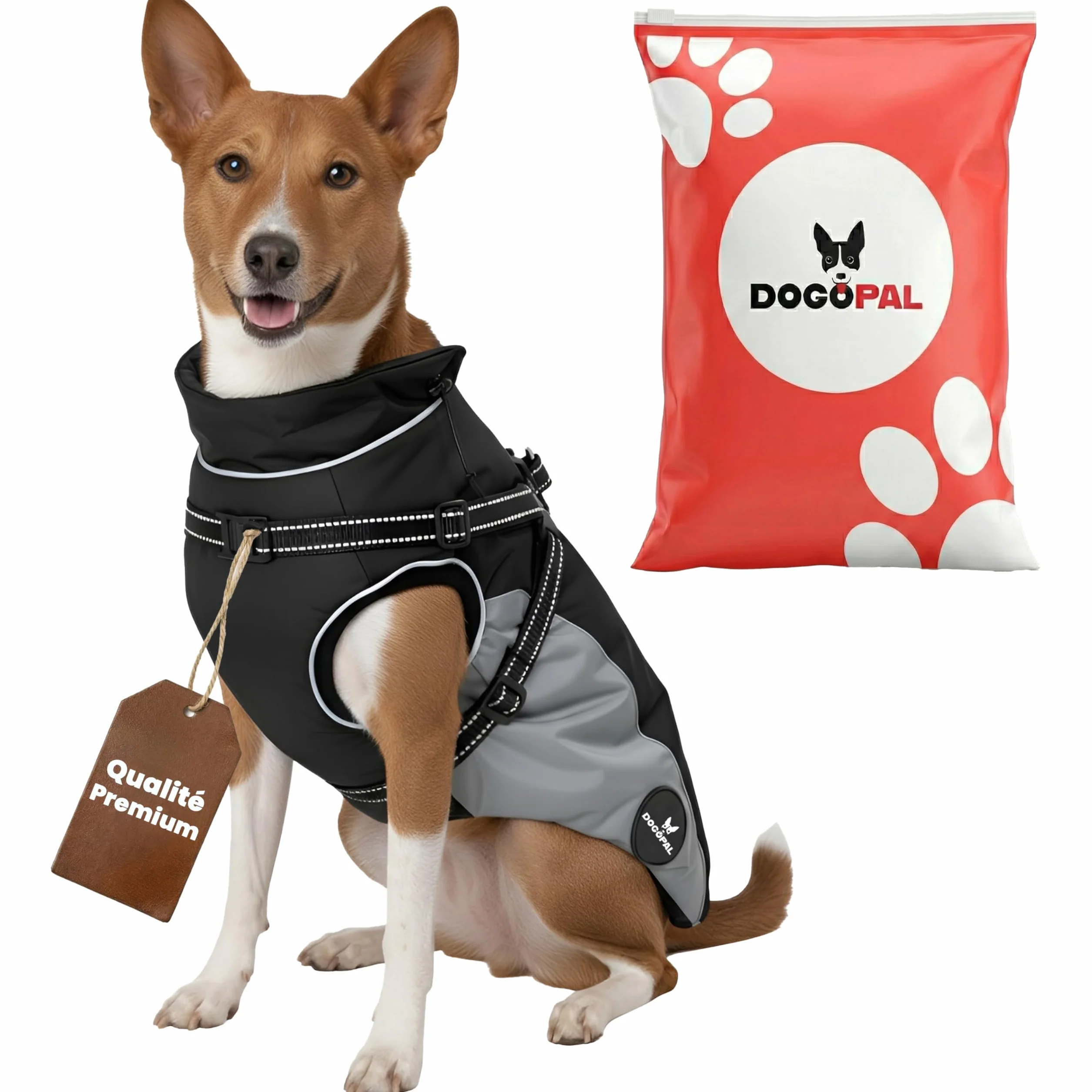 DOGOPAL Manteau Imperméable pour Chien avec Harnais Intégré – Veste de Pluie Réfléchissante, Coupe-Vent et Chaude pour Chien, Veste de Protection pour Petits, Moyens et Grands Chiens (Gris, 45)