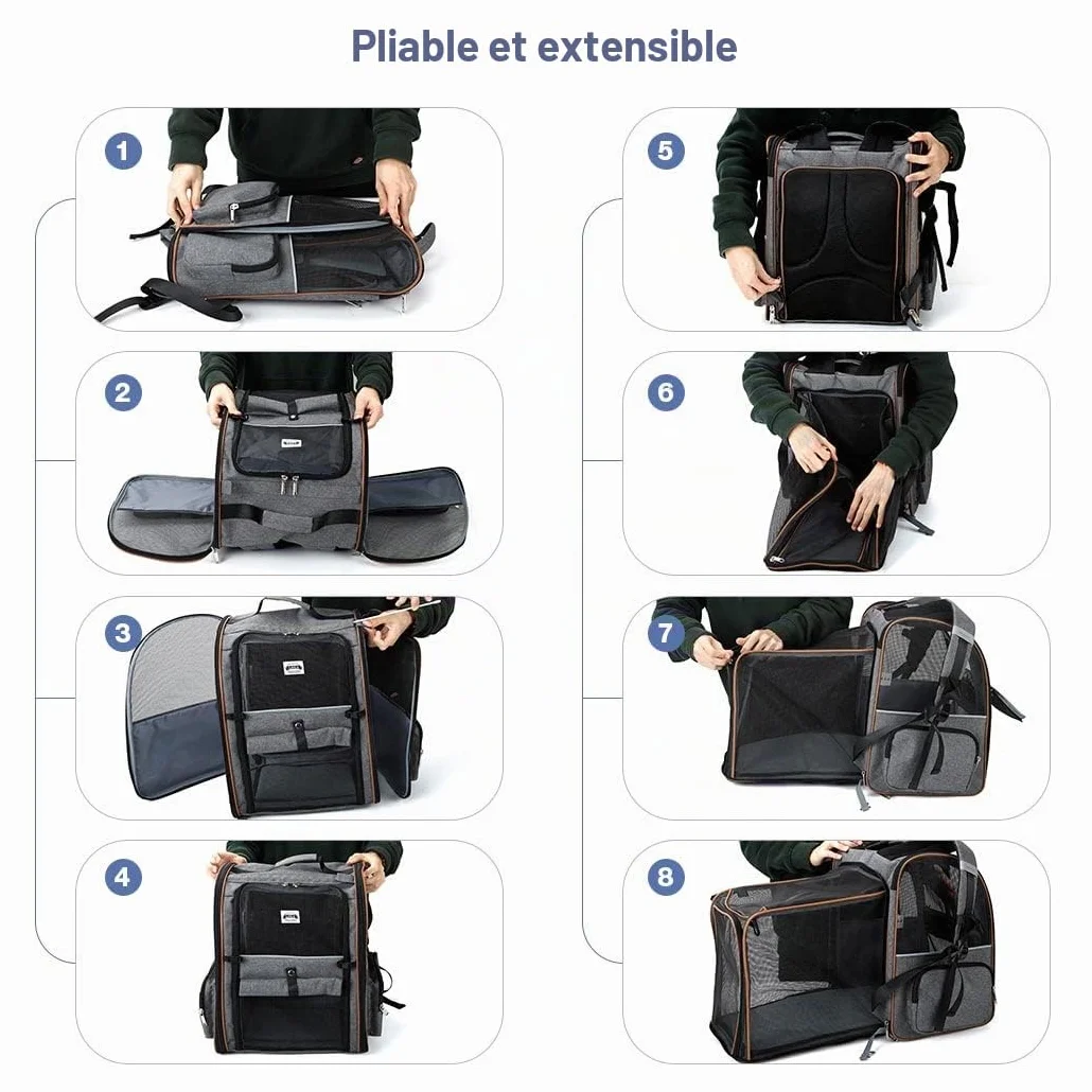 Torba Transportowa dla Kota z 4 Wejściami, Oddychająca, Plecak z Szelkami Wewnętrznymi, Max Obciążenie 8kg, Szary