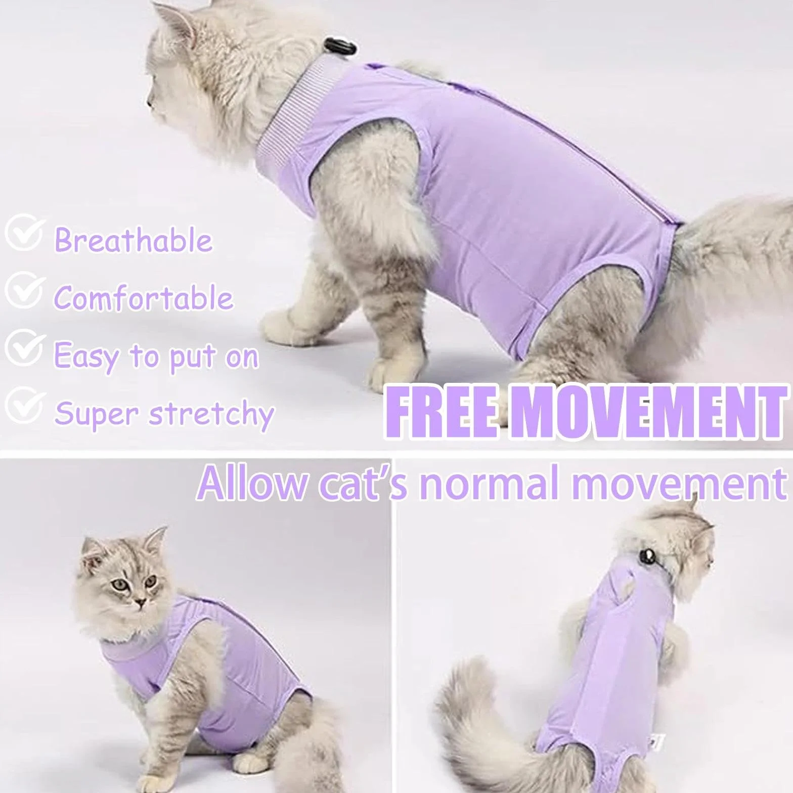 Gilet de Récupération pour Chat Post-Opératoire Anti-Léchage, Combinaison de Stérilisation Violet + Bleu (M)