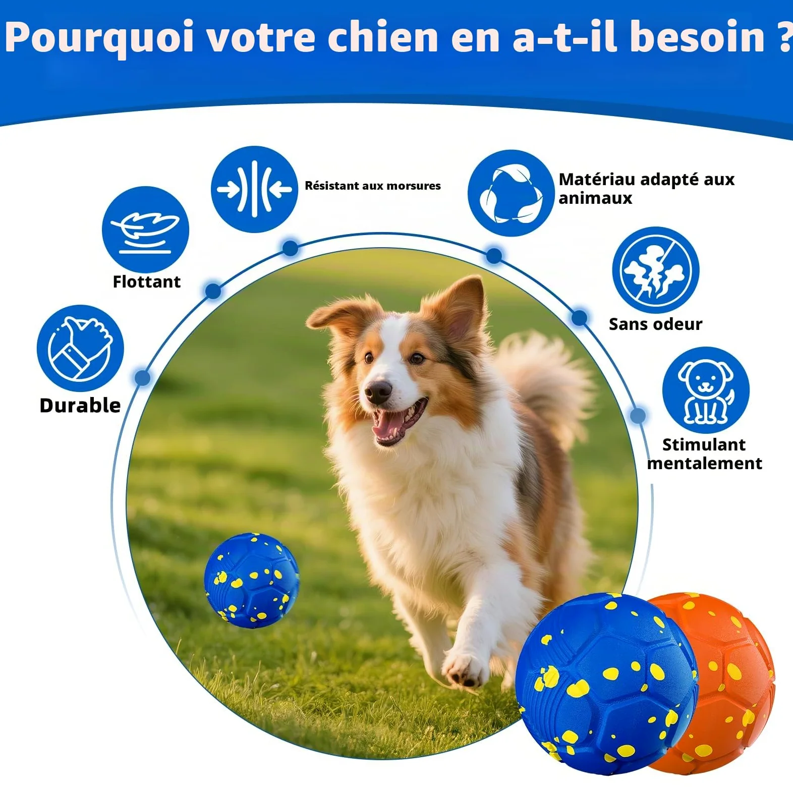Balles pour Chiens Interactif Intelligente Electrique 3 Modes de Jeu Étanche et Rechargeable pour Chiens de Taille Moyenne et Grande pour Chien est en Caoutchouc Naturel