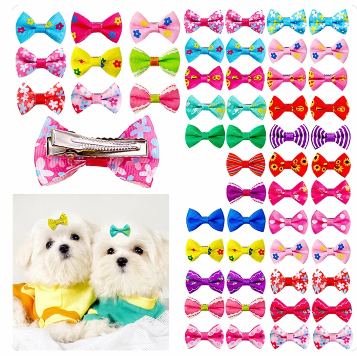 Pinces à Cheveux pour Petit Chien et Chat avec Nœud Floral - Barrettes de Toilettage pour Animaux, Lot de 20