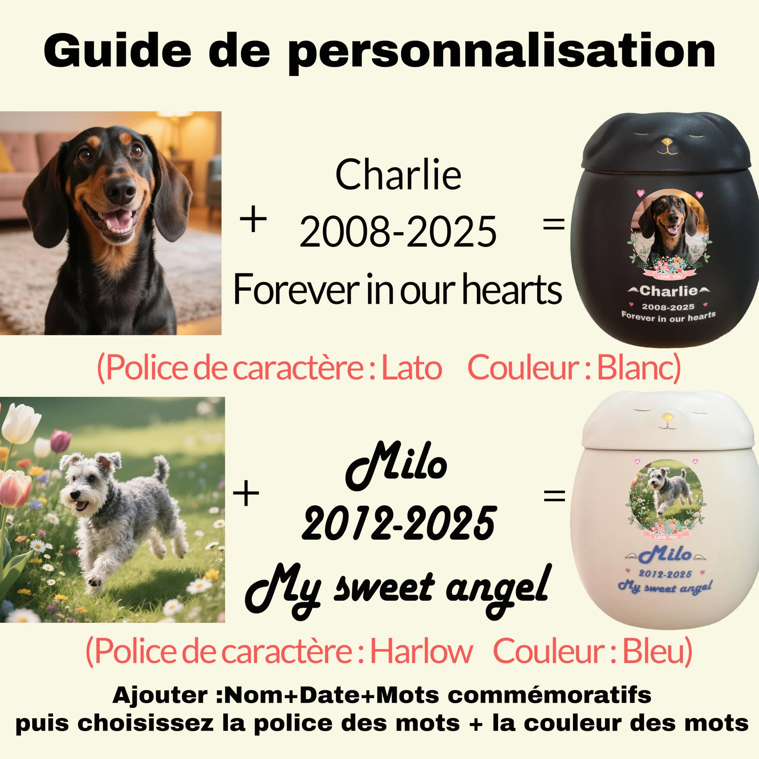 Urne Personnalisée pour Chien en Céramique, Boîte à Souvenirs Fait à la Main, Petit Noir pour Cendres ≤10 kg