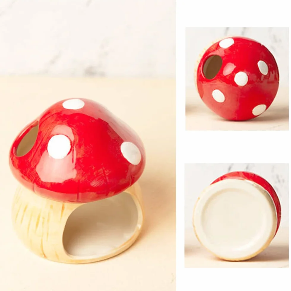 Maison de Hamster en Céramique, Cachette Champignon avec Gamelle, Refuge Frais pour Hamsters Nains, Gerbilles, Souris et Hamsters Dorés (Pet Nest+Pet Bowl)