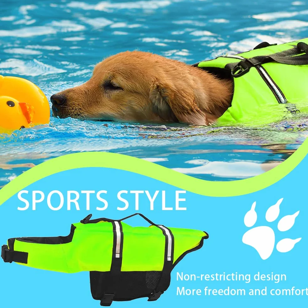 Gilet de Sauvetage Chien FainFun avec Bandes Réfléchissantes et Ceinture Réglable Vert XL