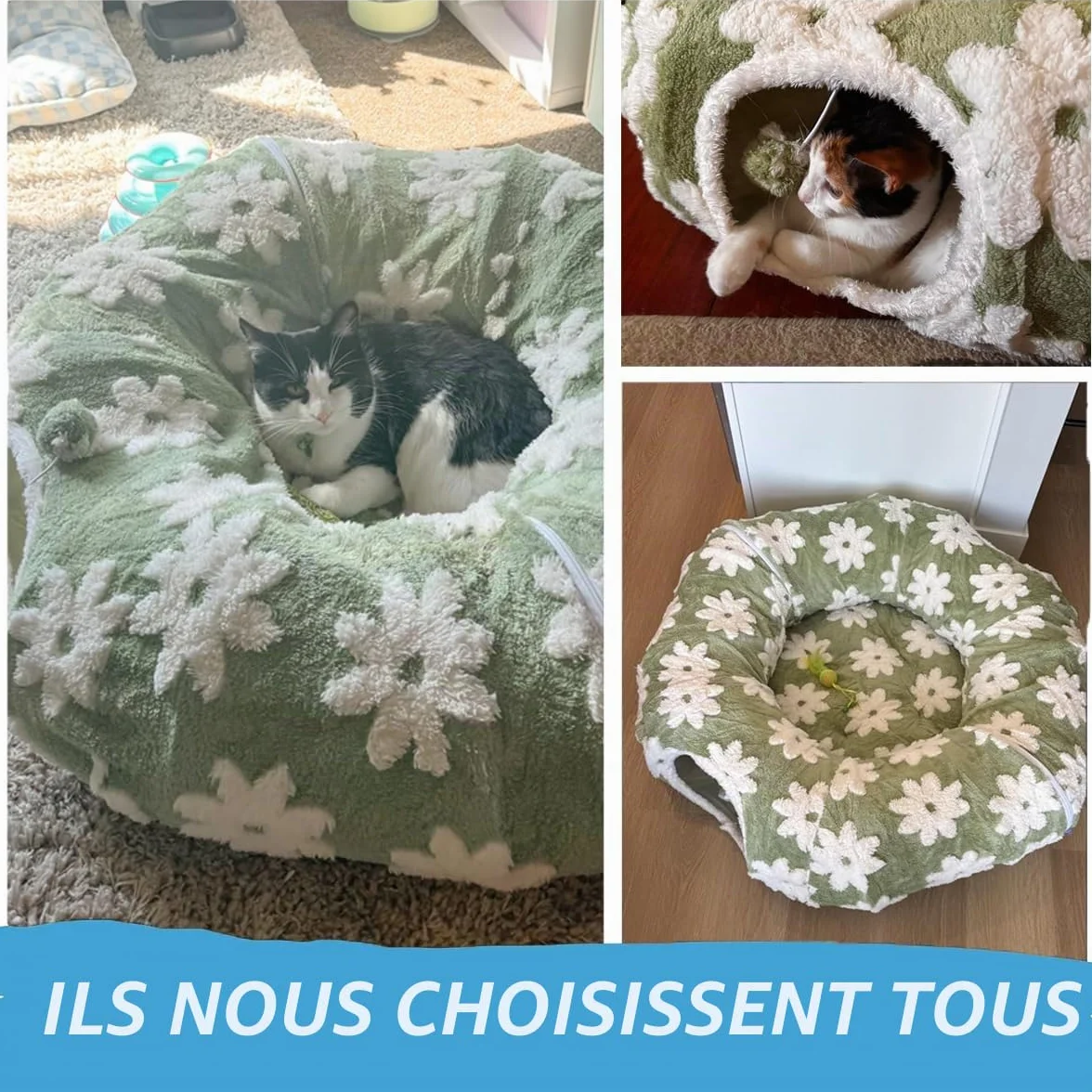 ERNAN Tunnel Pliable pour Chat - Tunnel de Jeu et Tunnel d'éveil pour Chatons, Chiots, Lapins, Petits Chiens (Green)