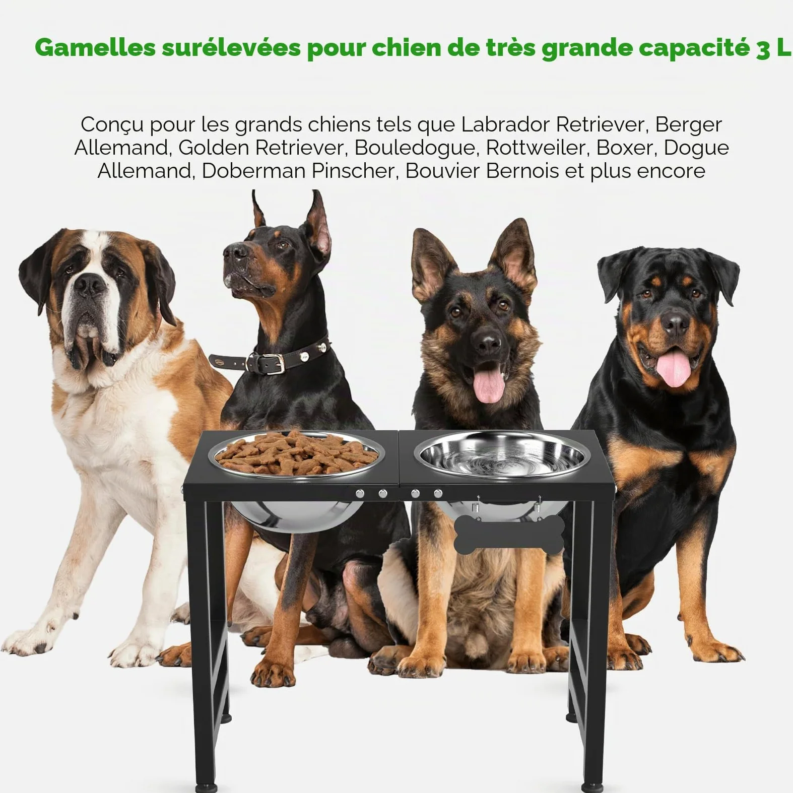 ADENGL Gamelles surélevées pour chiens de grande et grande race, support de bol surélevé avec 2 gamelles en acier inoxydable (2,863 g) et tapis anti-déversement, mangeoire pour chiens de très grande